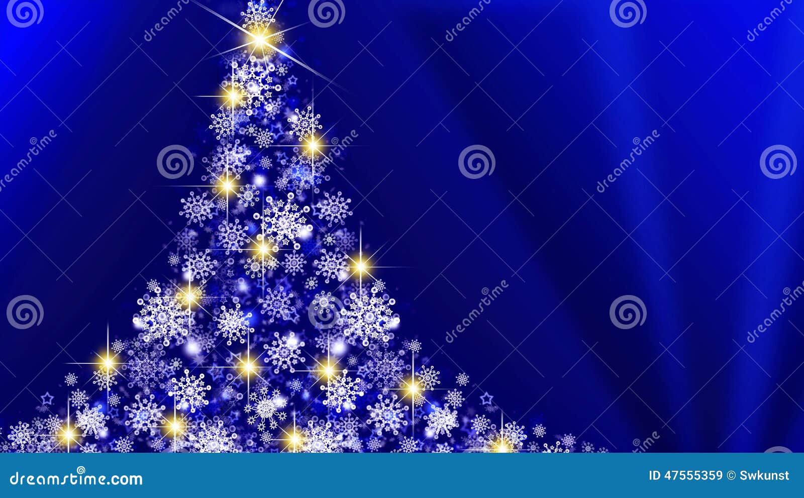 White Christmas Tree on Blue Background. Stock Illustration