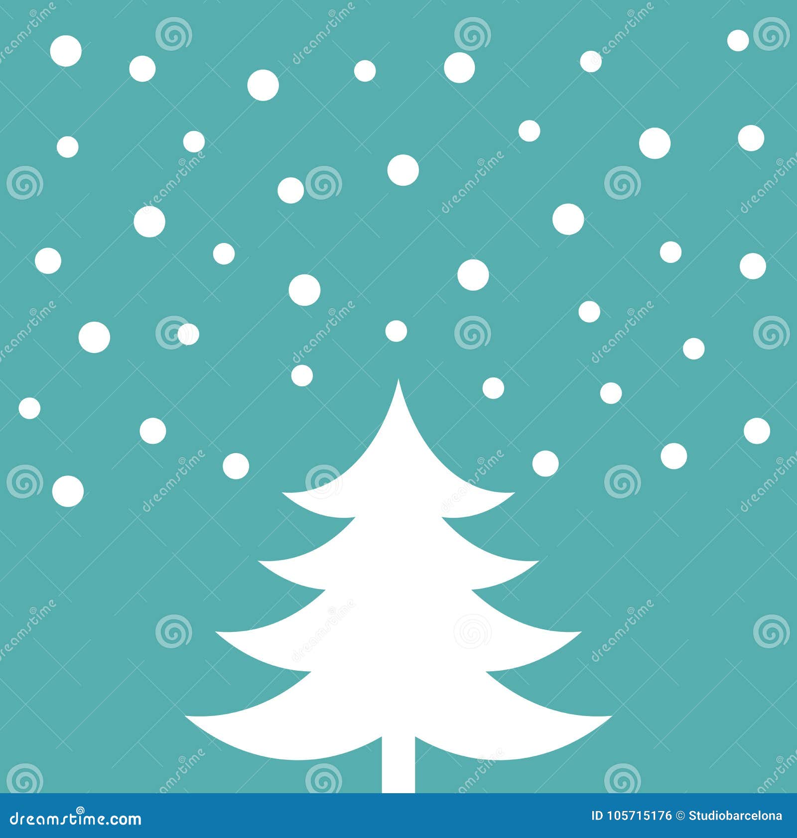 White Christmas Tree on Blue Background. Stock Vector Illustration of