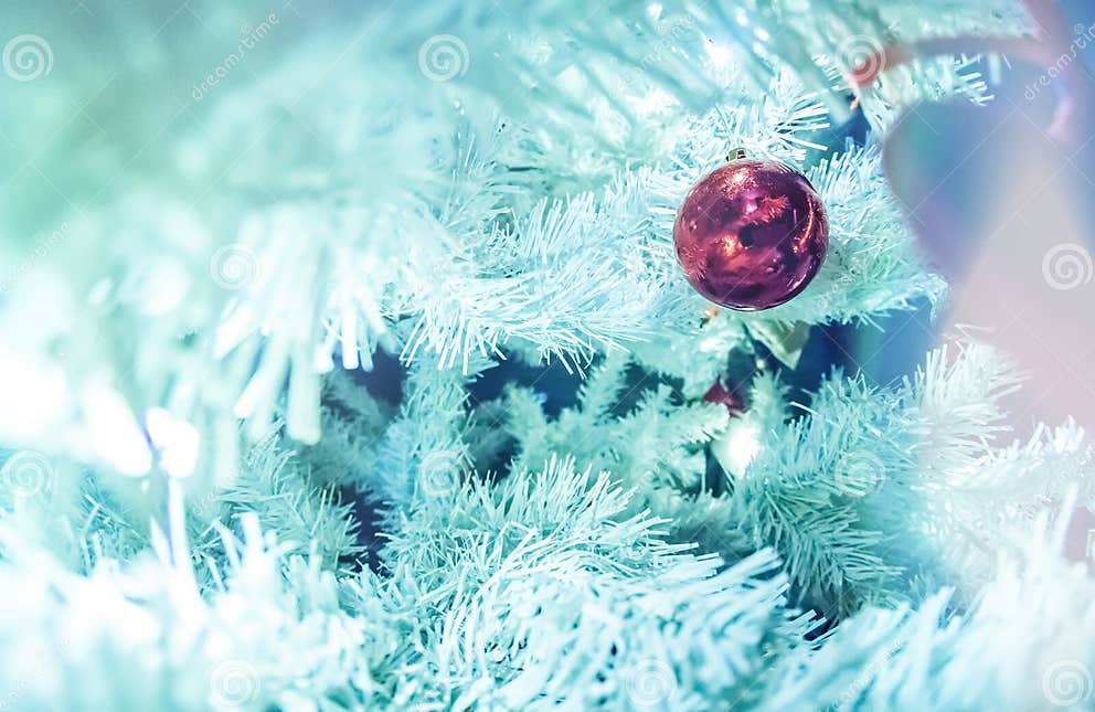 White Christmas Tree with Ornaments and Lights Stock Image - Image of ...