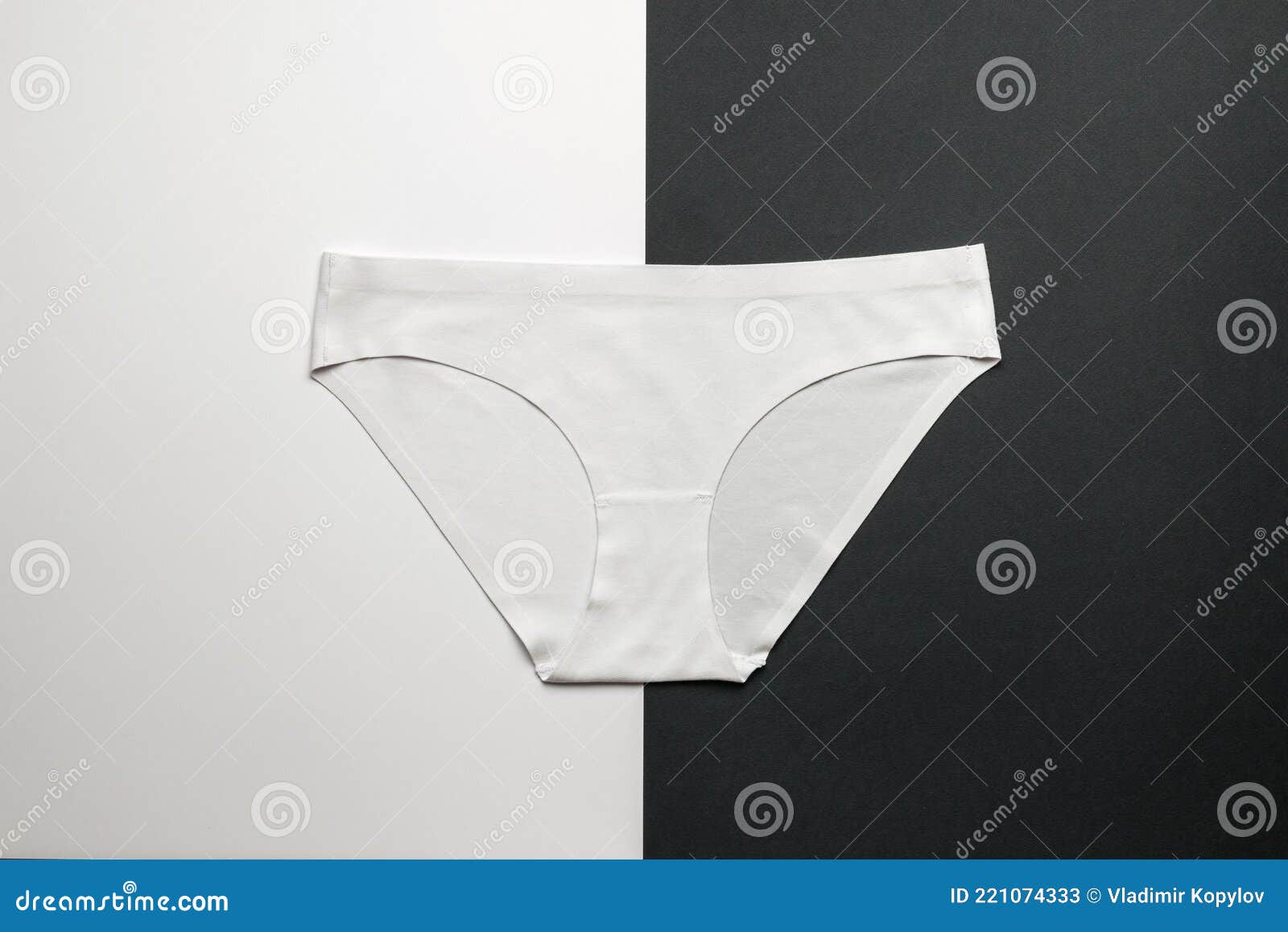 White Classic Women`s Panties on a Black and White Background. Flat Lay ...
