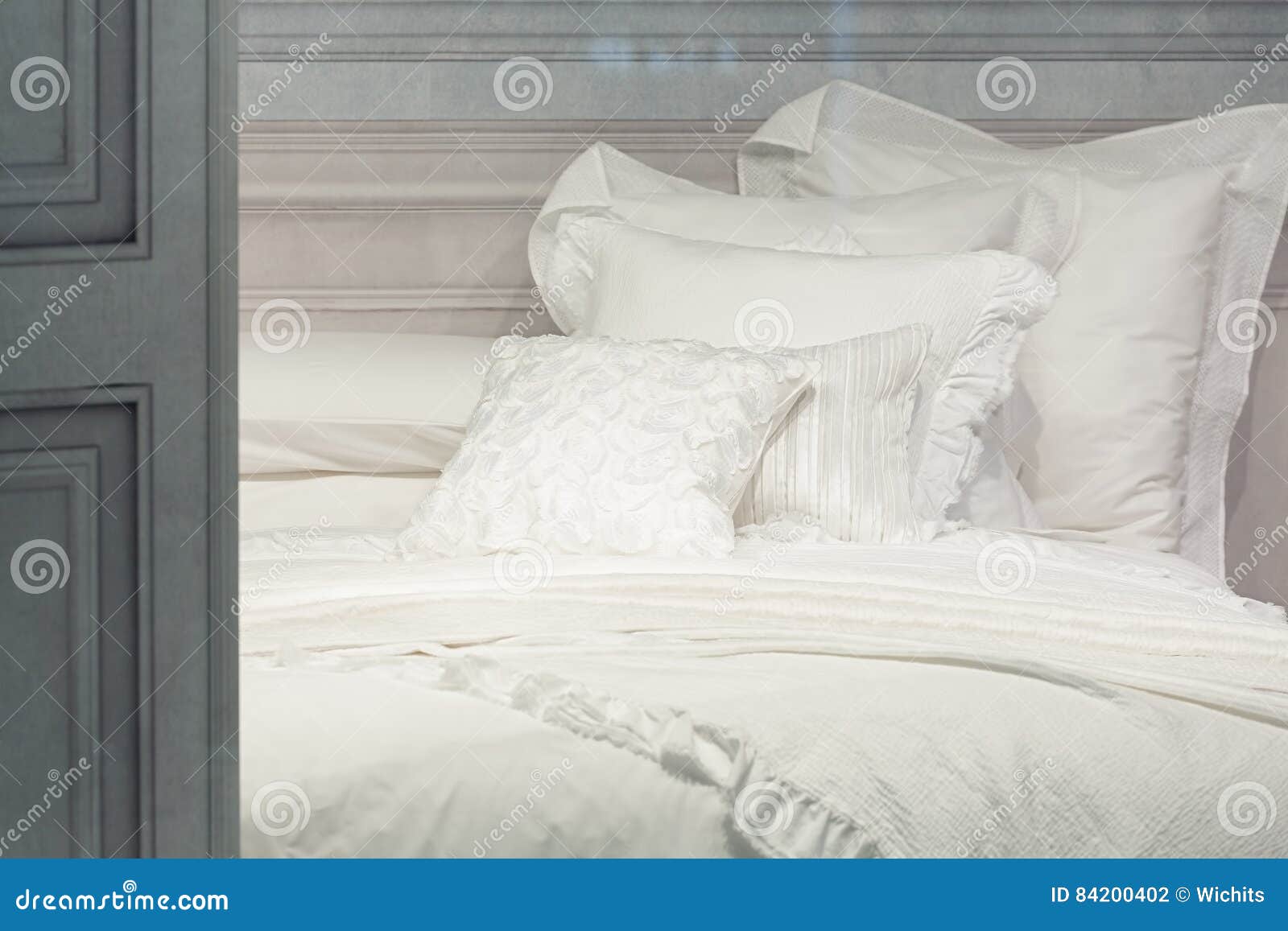 White Clean Pillows and Blanket Stock Photo Image of ornament