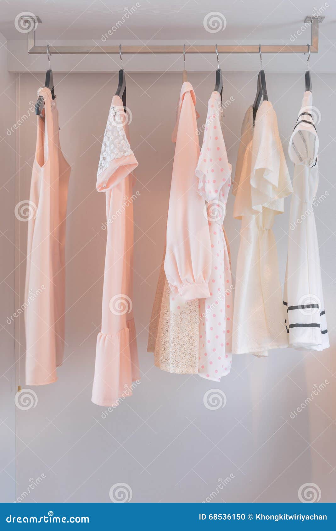 White Closet with Dress Hanging Stock Photo - Image of hanger, coat ...