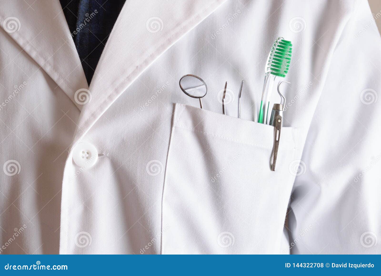 White Coat of Dentist with Tools in His Pocket Stock Photo Image of