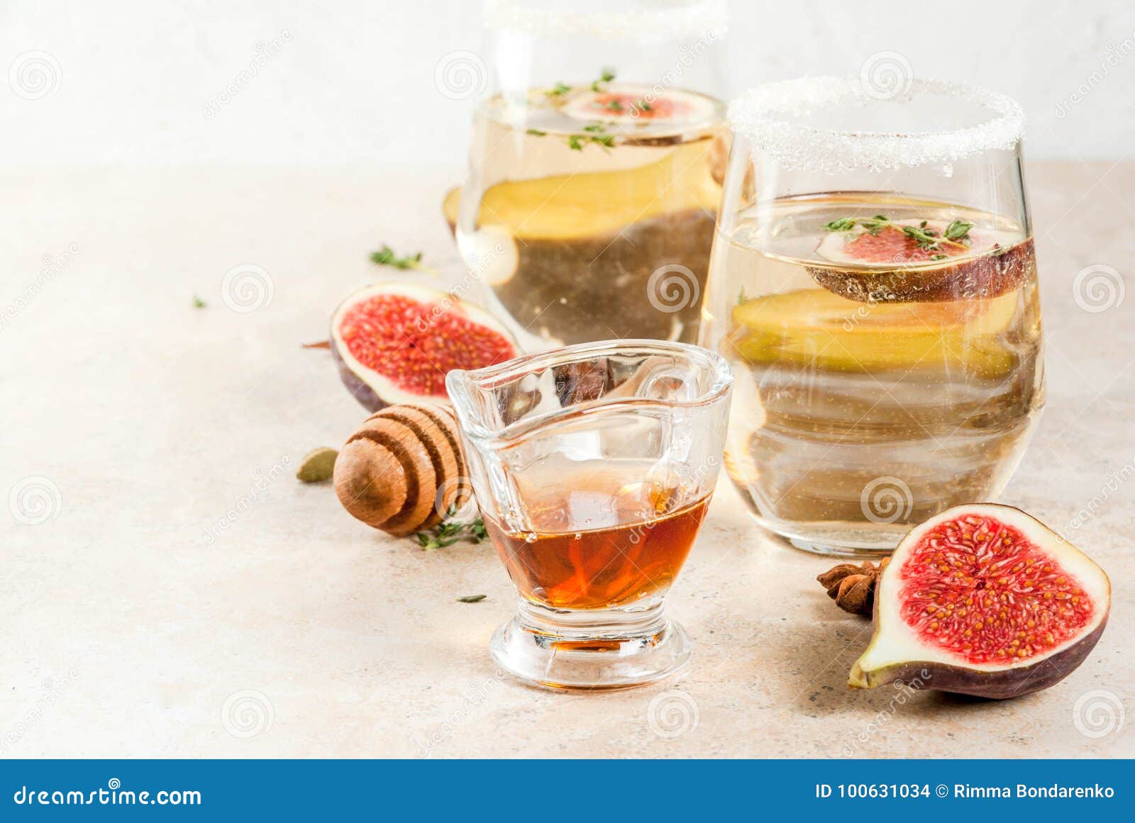 White Cocktail with Fig, Plum, Honey and Thyme Stock Photo Image of