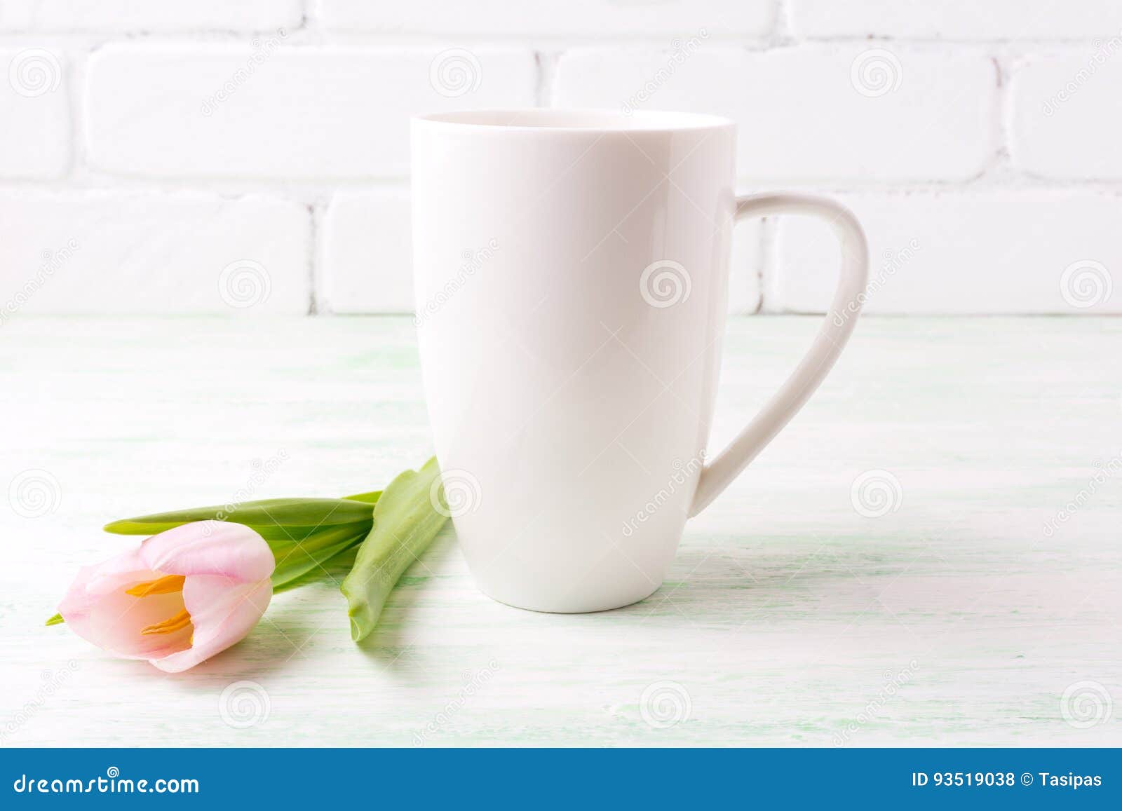 Download White Coffee Cappuccino Mug Mockup With Pink Tulip Stock ...
