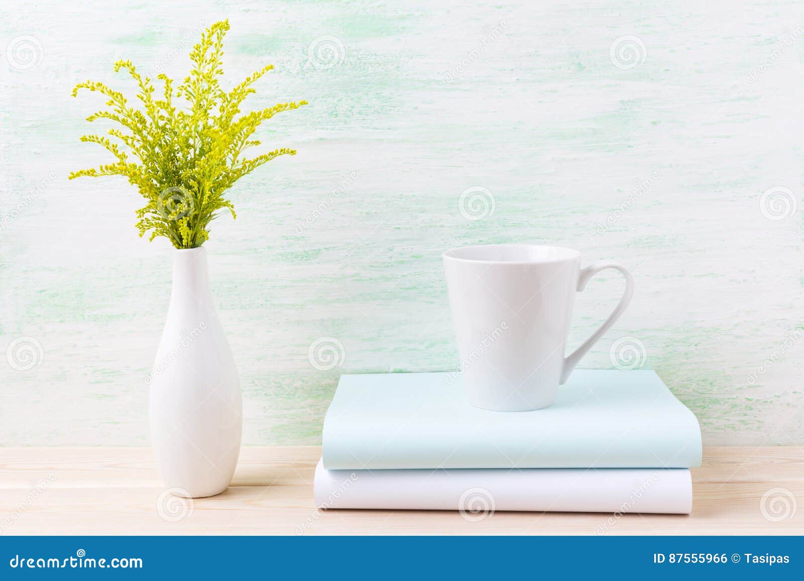 Download White Coffee Latte Mug Mockup With Ornamental Green Grass ...