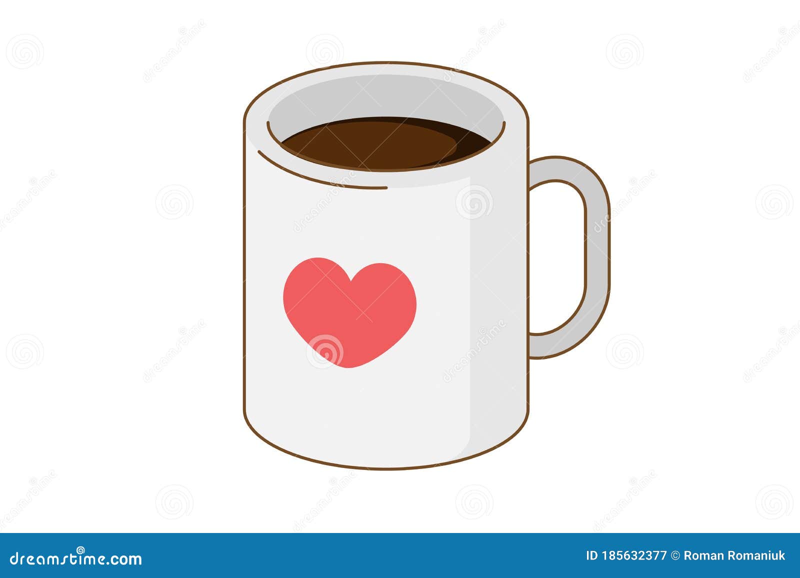 White Coffee Mug with Red Love Heart. Cartoon Vector Illustration. May Use  for Sticker or Web Application Stock Vector - Illustration of closeup,  isolated: 185632377