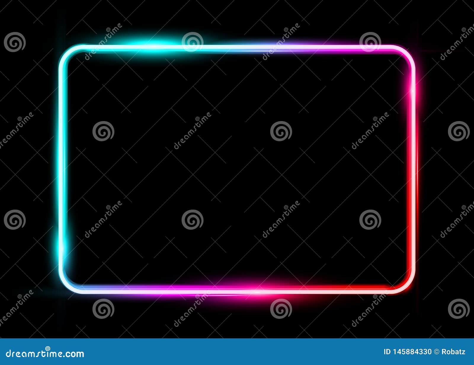 white colorful neon shiny glowing vintage frame  or black background. multicolored neon tube realistic rectangle border