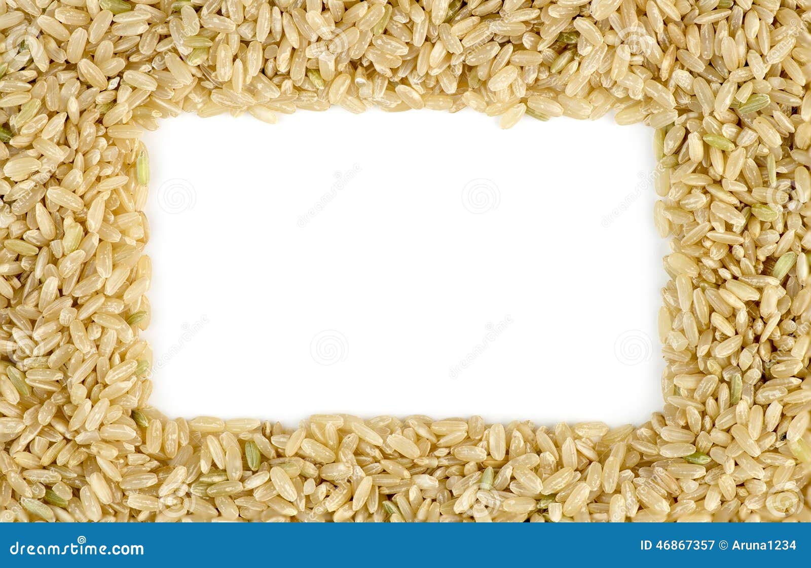 White Copyspace Surrounded by Macro of Whole Brown Rice Grains Stock