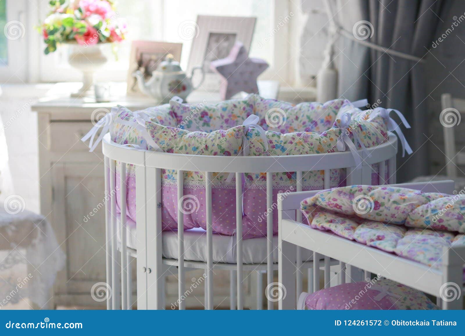 White Cribs For Babies Round Shape Stock Photo Image Of Home