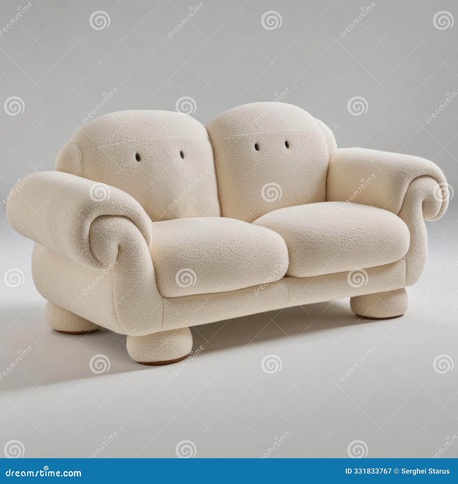 a white couch with two legs and a buttoned up back, ai