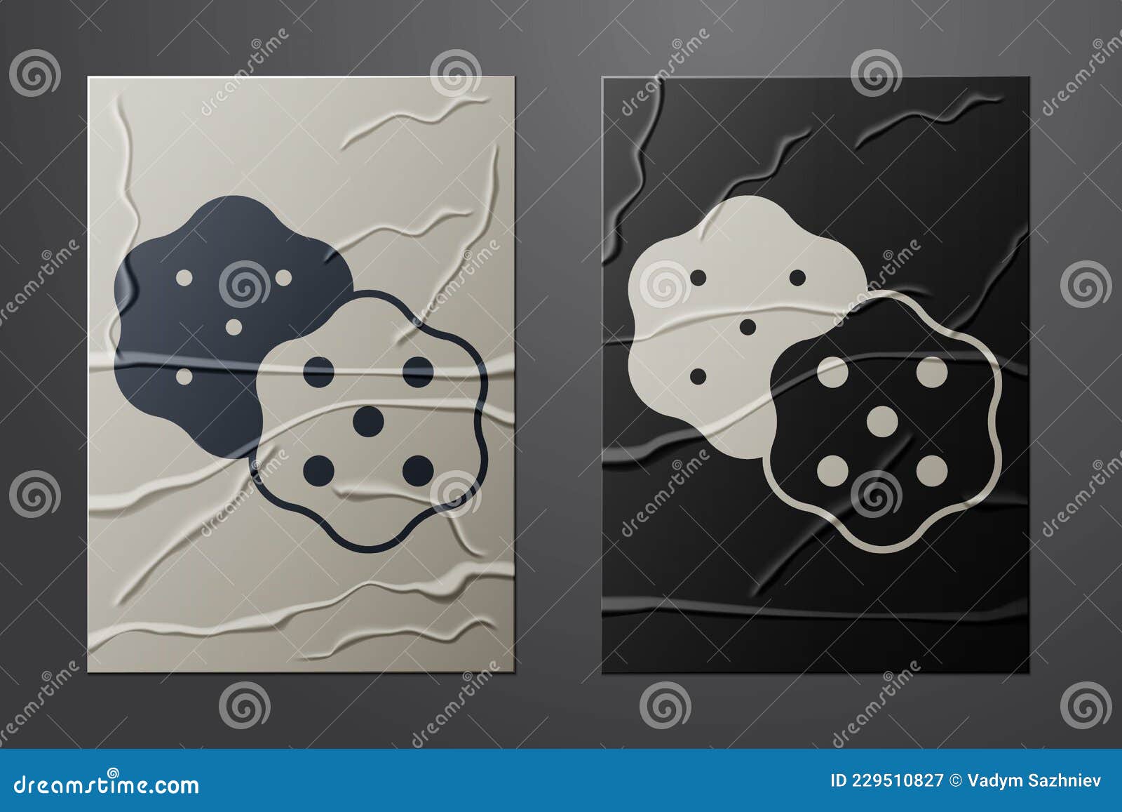 white cracker biscuit icon  on crumpled paper background. sweet cookie. paper art style. 