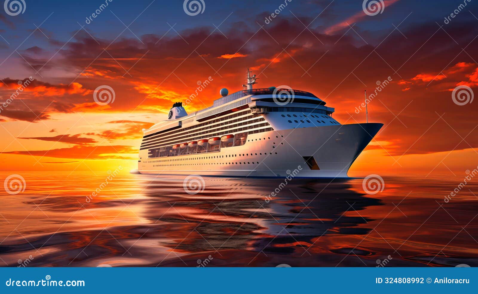 white cruise ship at sea on a sunny day. ai generadet art.