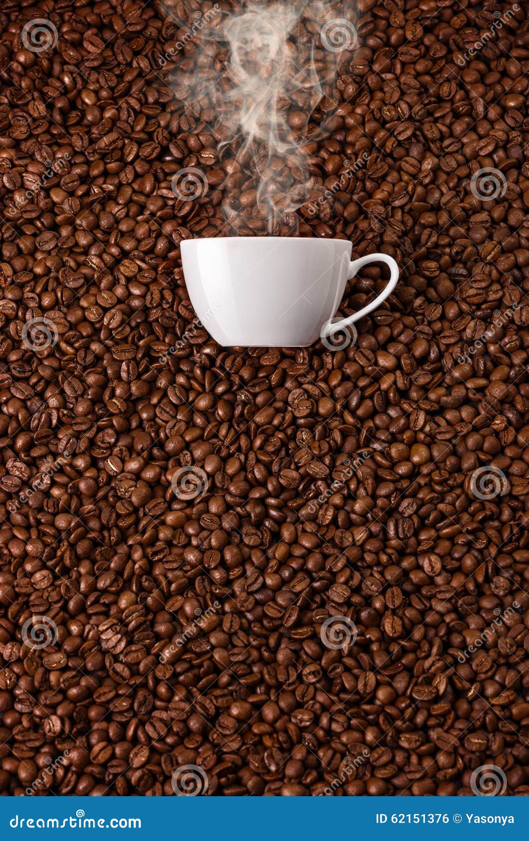 White Cup with Hot Steam Smoke at Coffee Beans Stock Photo Image of
