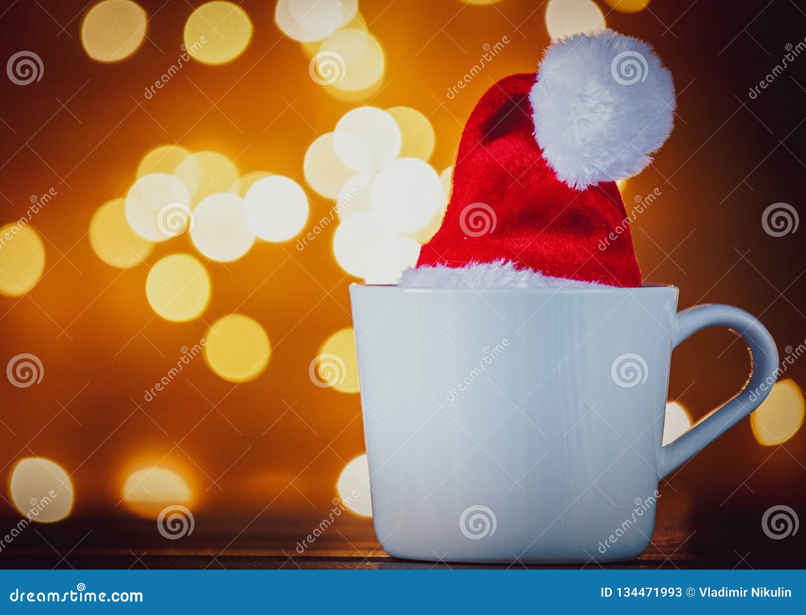 White Cup of Tea or Coffee and Christmas Lights Stock Image Image of