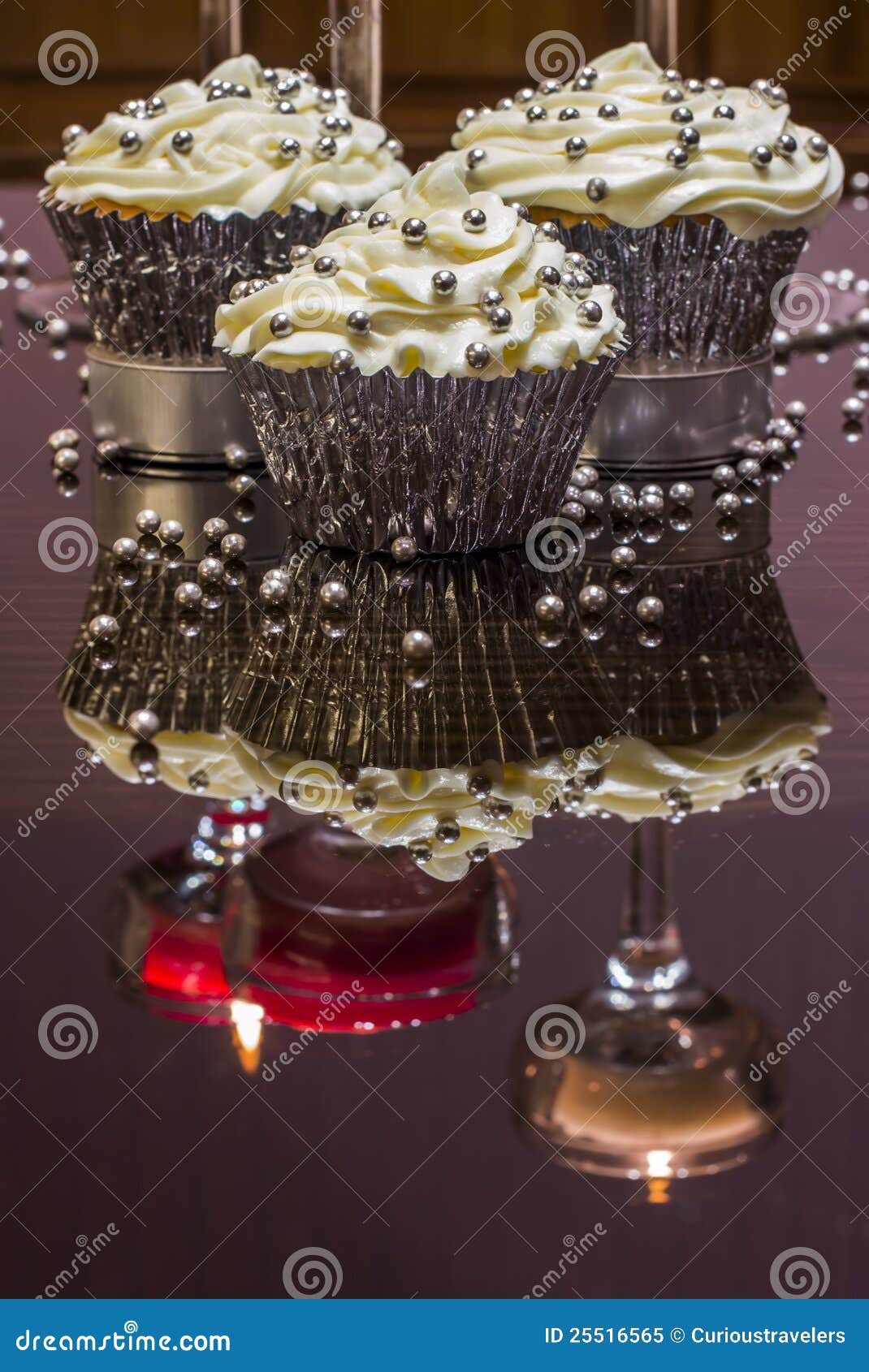 White Cupcakes with Silver Decorative Sprinkles Stock Image Image of