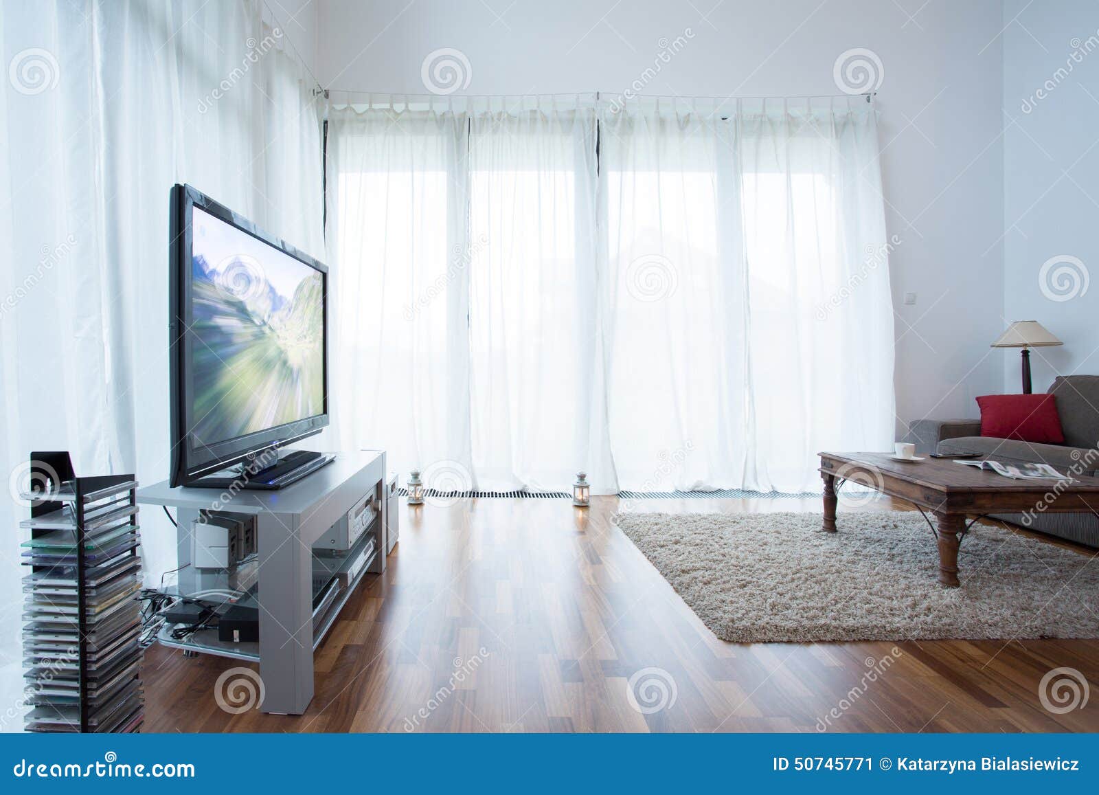 White Curtains in Living Room Stock Image Image of place, inside
