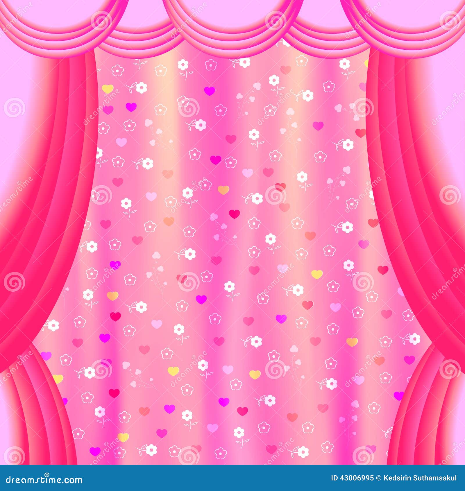 White Of Cute Flower On Pink Stage Curtain Vector Stock Vector