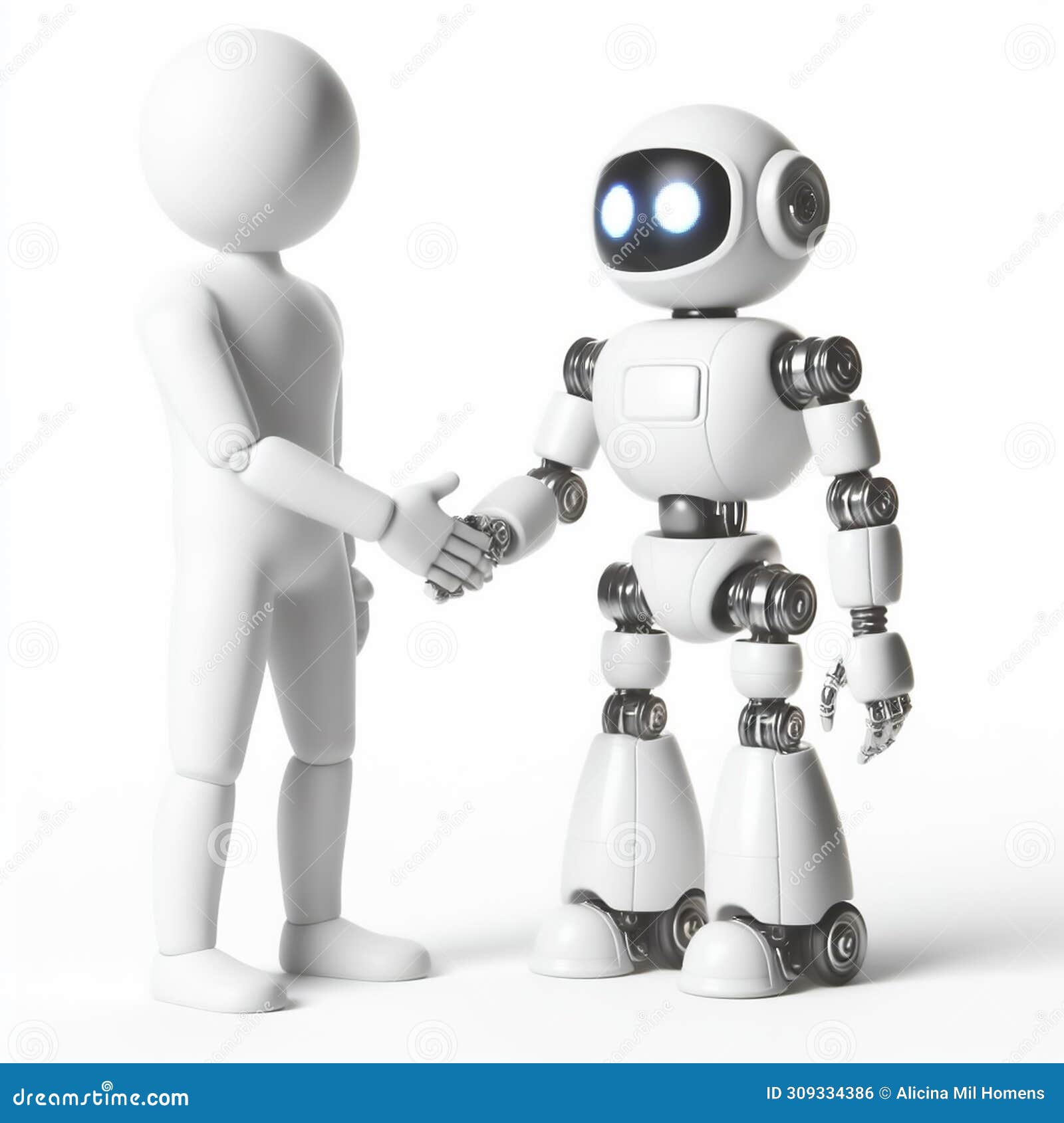 white 3d figure greeted a robot on white background. ai generated