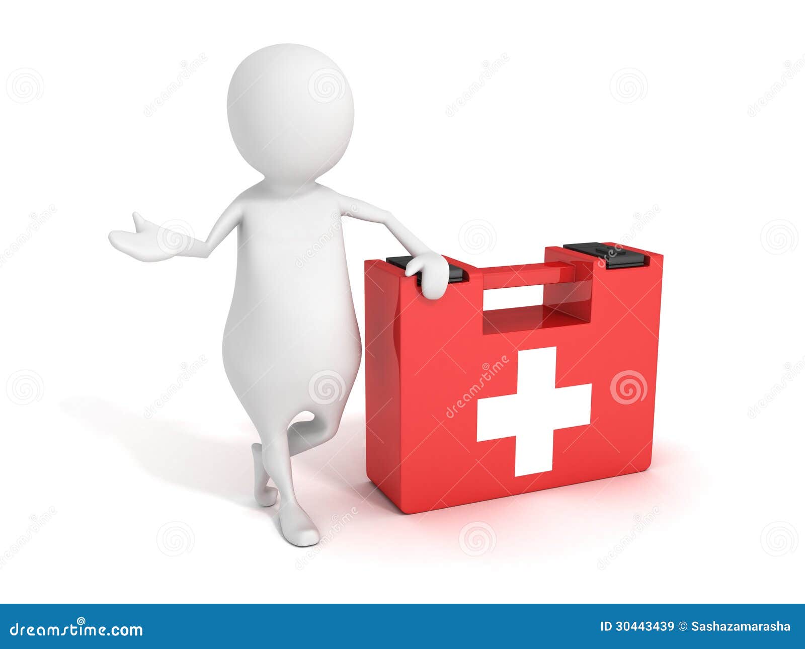White 3d Man with First Aid Help Medical Kit Stock Illustration