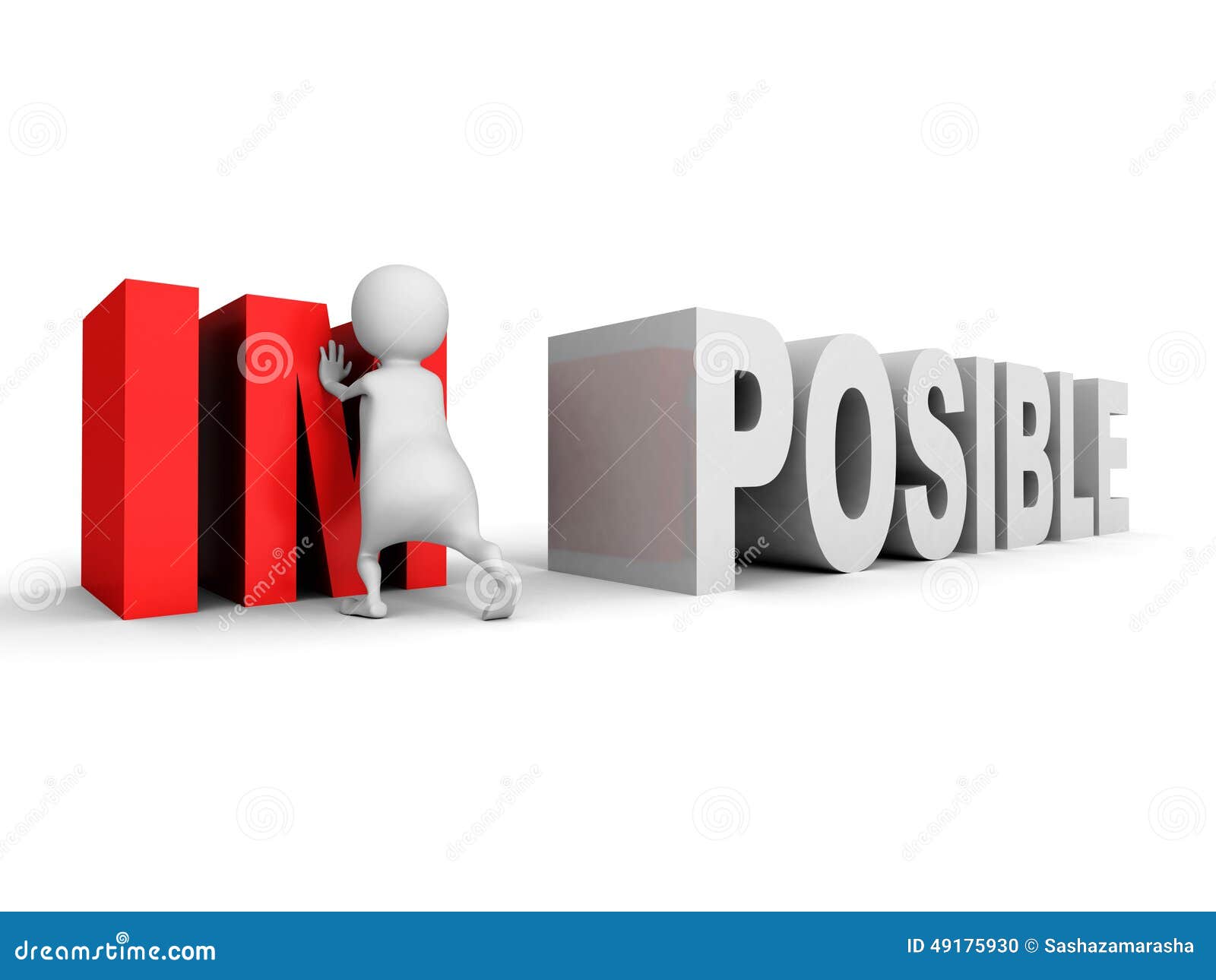 white 3d man impossible posible concept change word