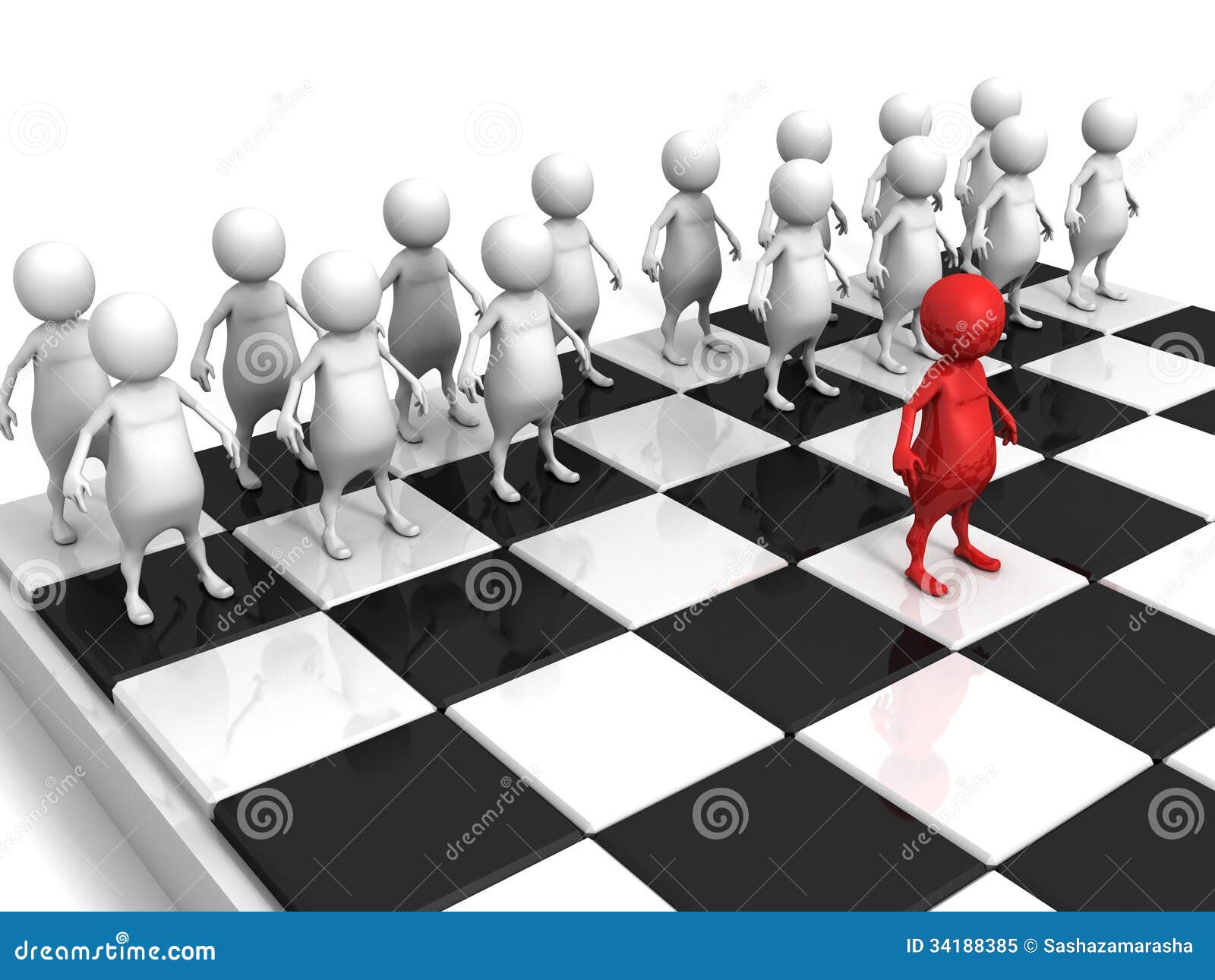 White 3d Men Team On Chess Board With Red Individual Leader Royalty ...