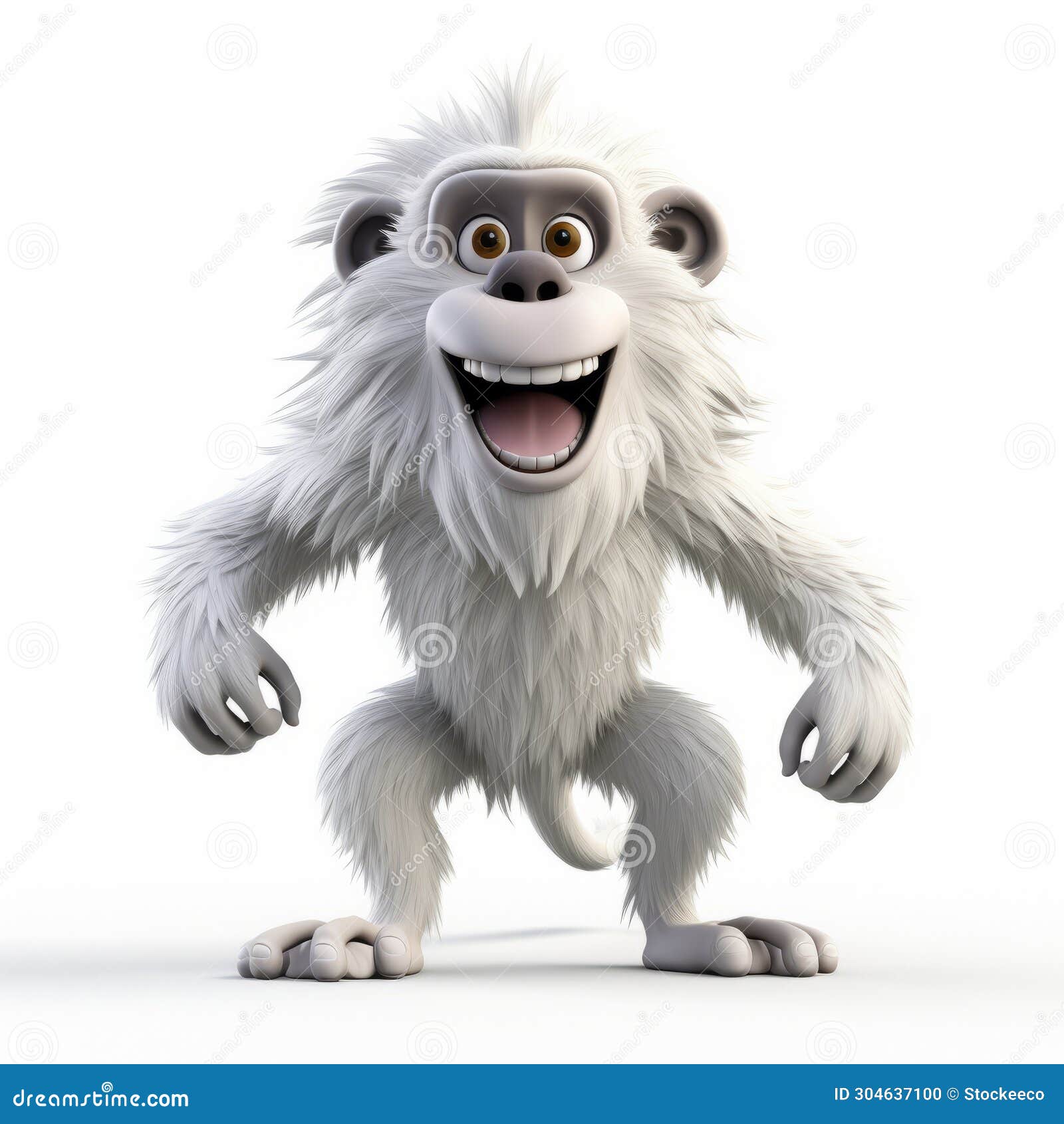 jolly white monkey: 3d rendered cartoon in 8k resolution