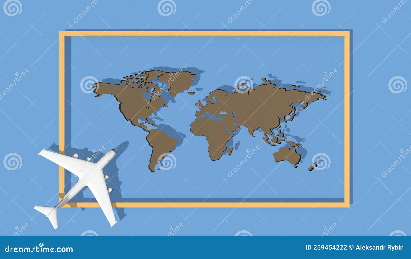 White 3d Render Plane in the Corner of the Frame on Blue Background. in the Center of the Frame