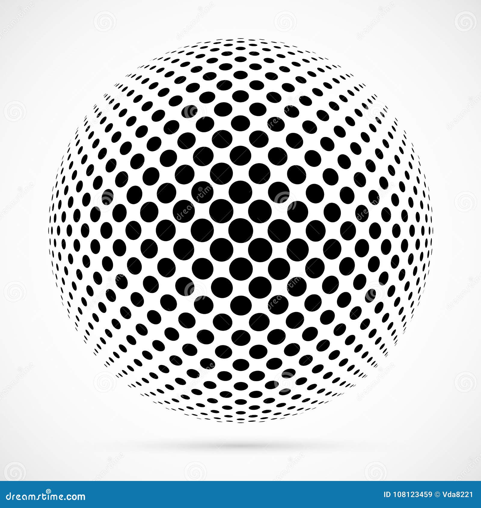 white 3d  halftone sphere.dotted spherical background.logo template with shadow.circle dots  on the white