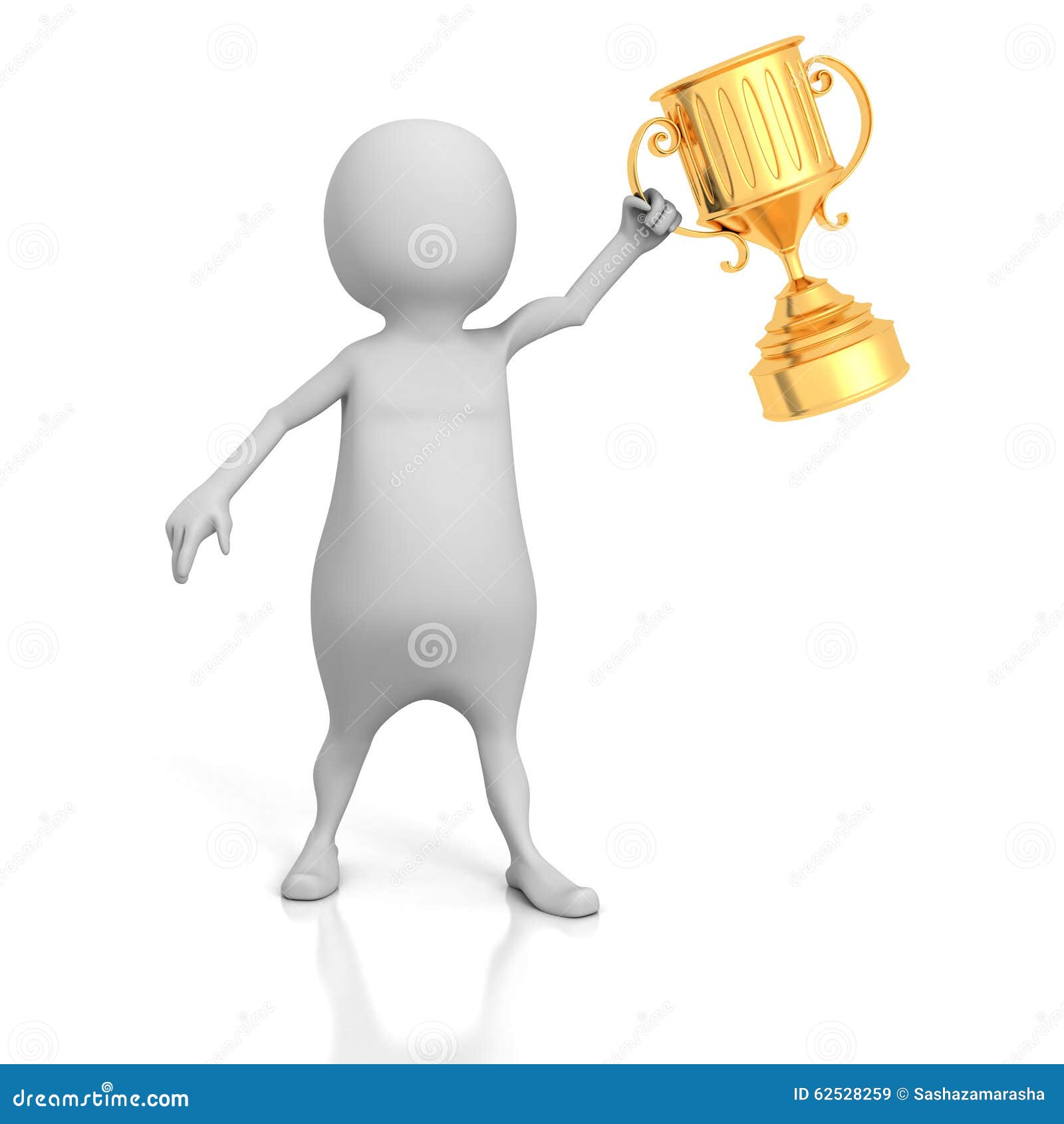 White 3d Winner Man with Golden Trophy Cup Stock Illustration
