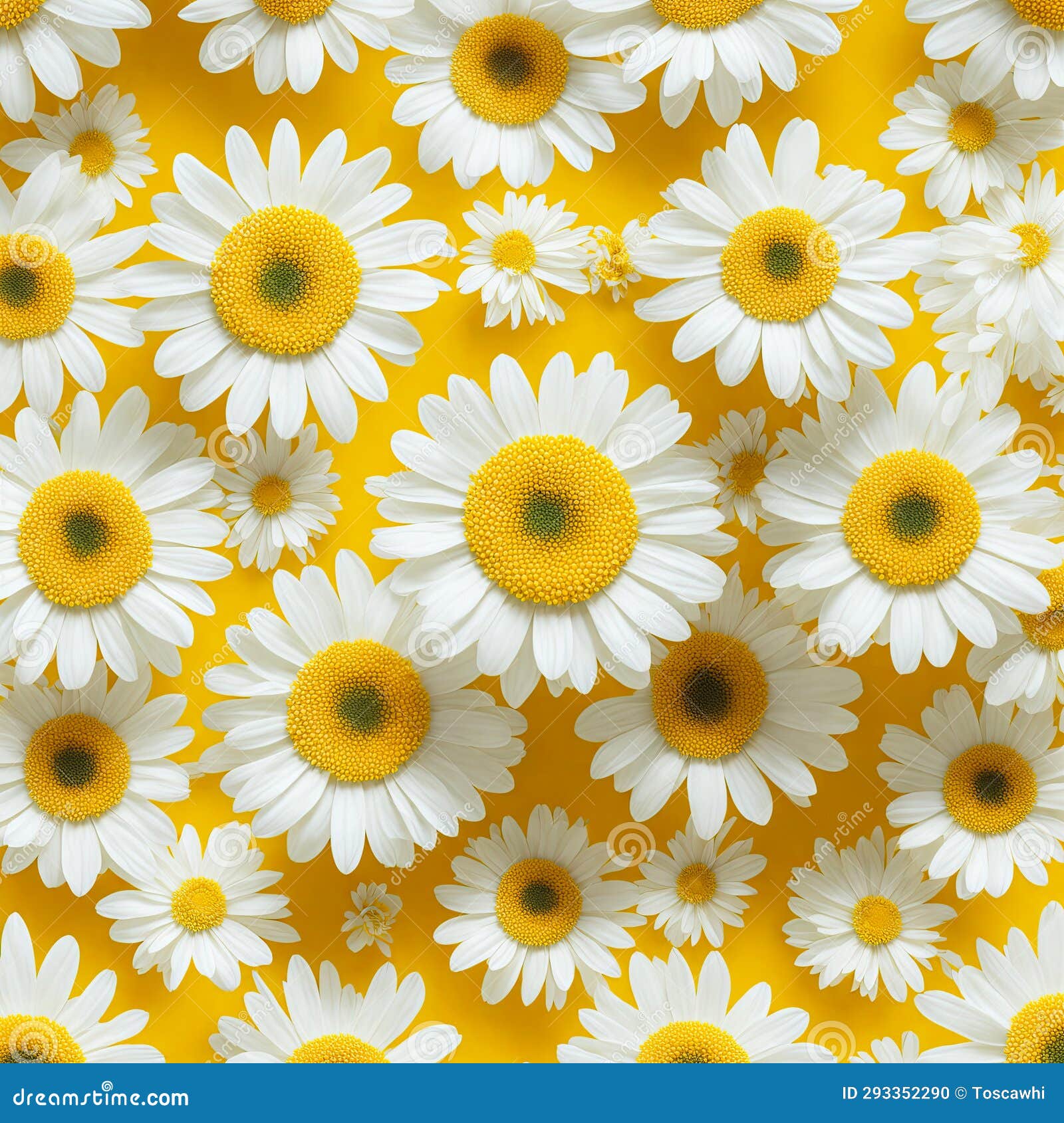 White Daisy Illustration Background on Bright Yellow Background
