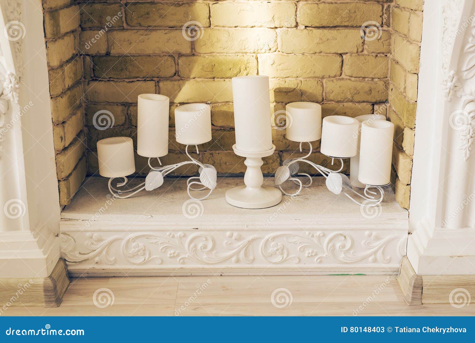 White Decorative Fireplace with Candles Stock Image Image of advent