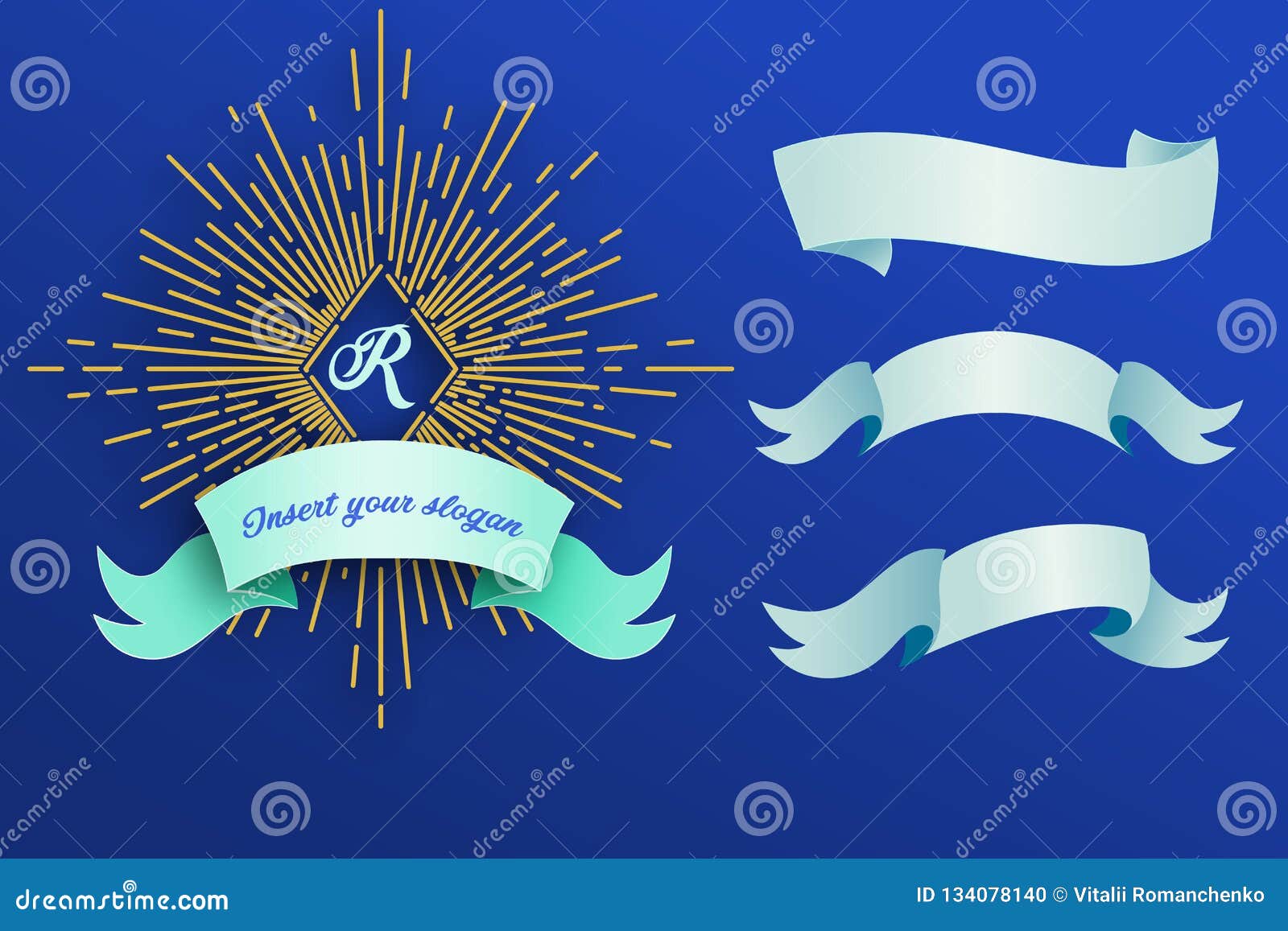 White Decorative Ribbon on a Blue Background. Vector Illustration Stock