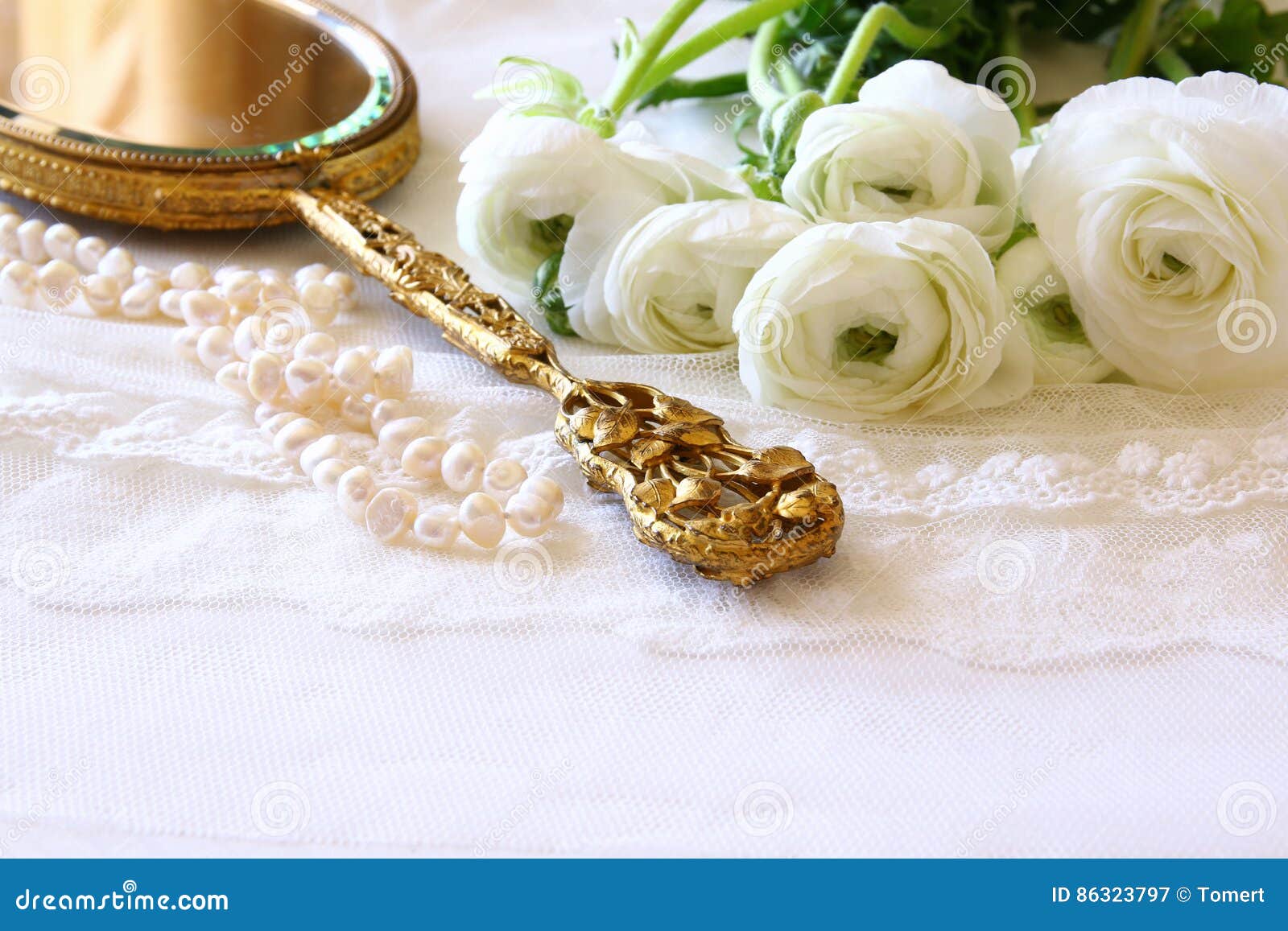 White Delicate Lace Fabric and White Flowers Stock Image Image of