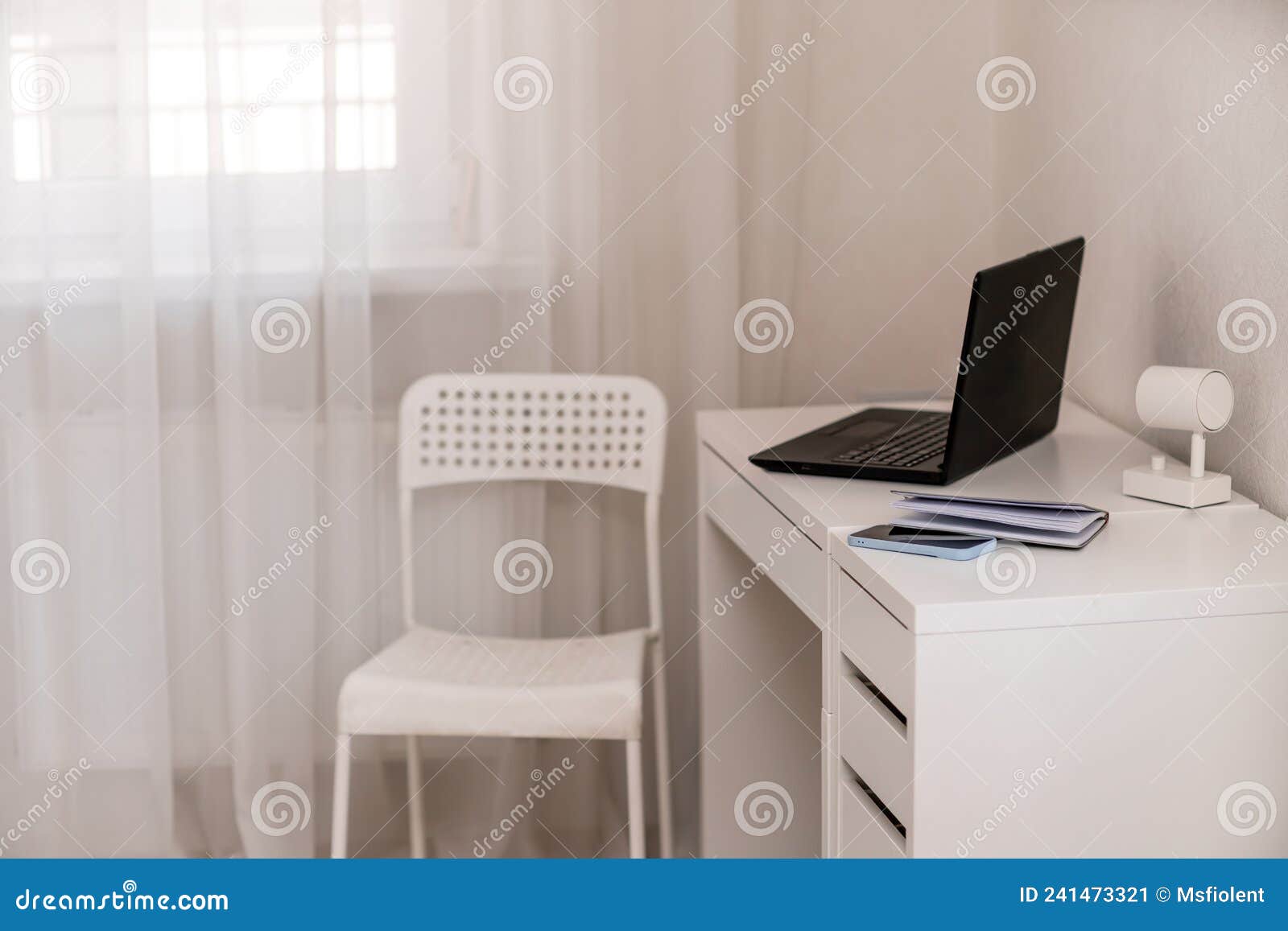 White Desktop with Laptop for Remote Work or Study. Office Computer