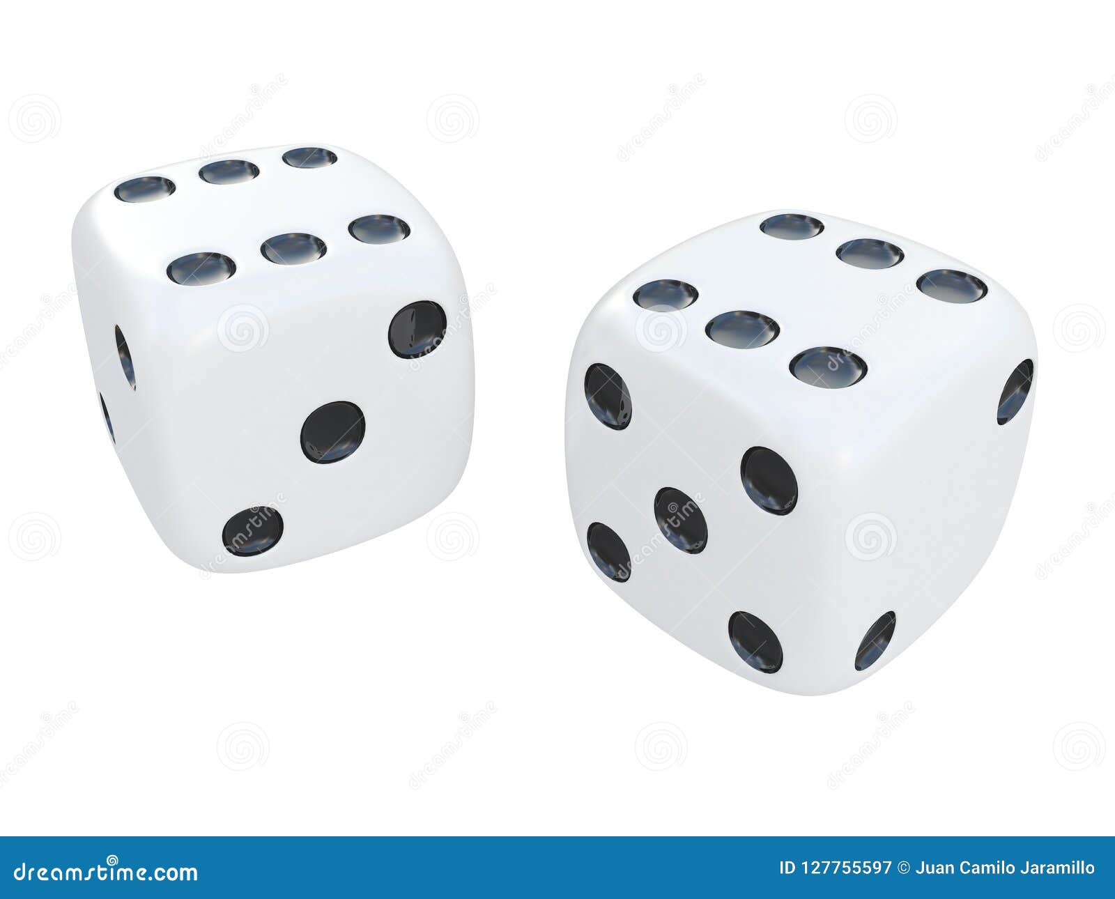 white dice with black spots  on a white background 3d rendering