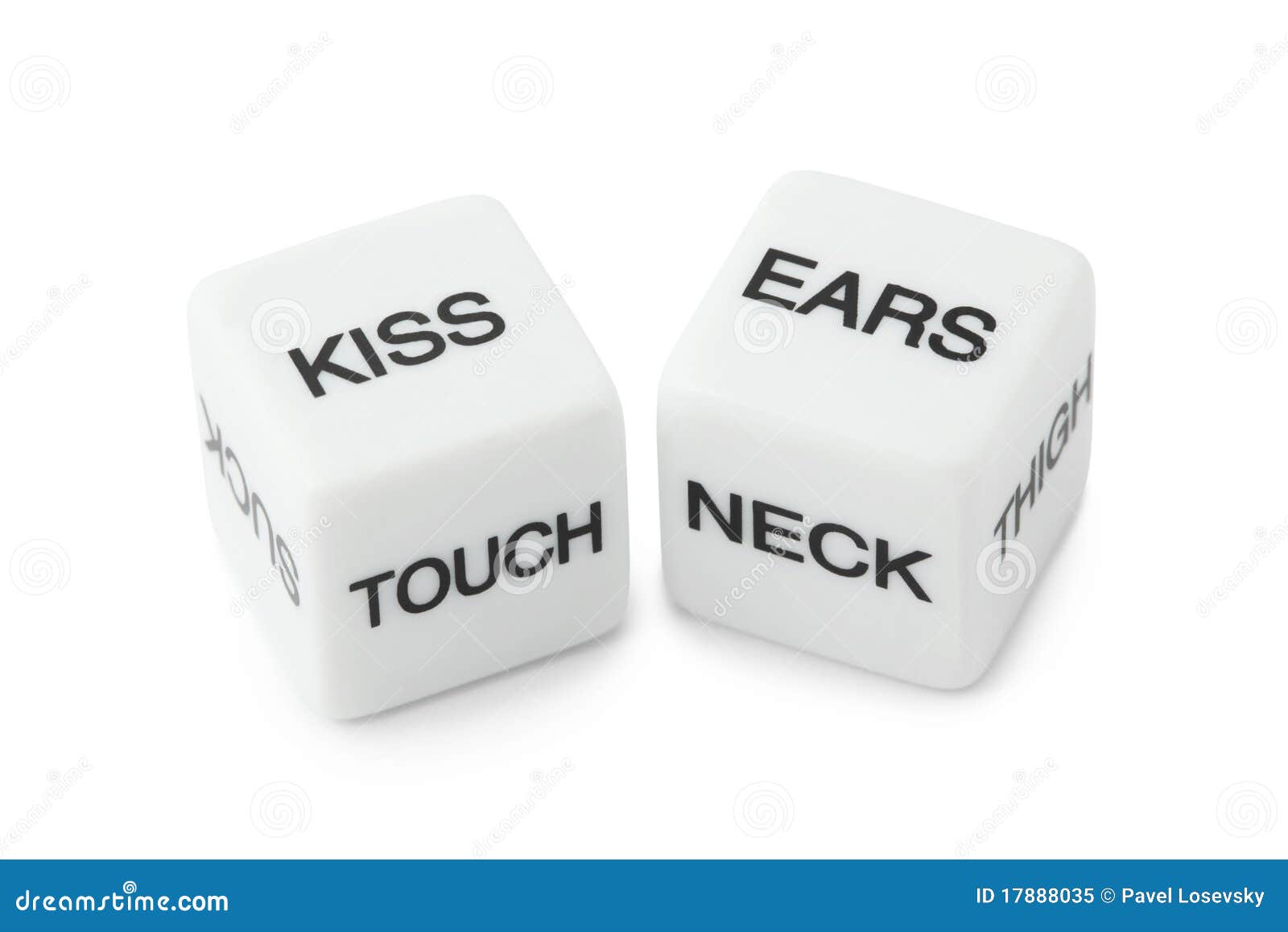 white dice with erotic messages on sides