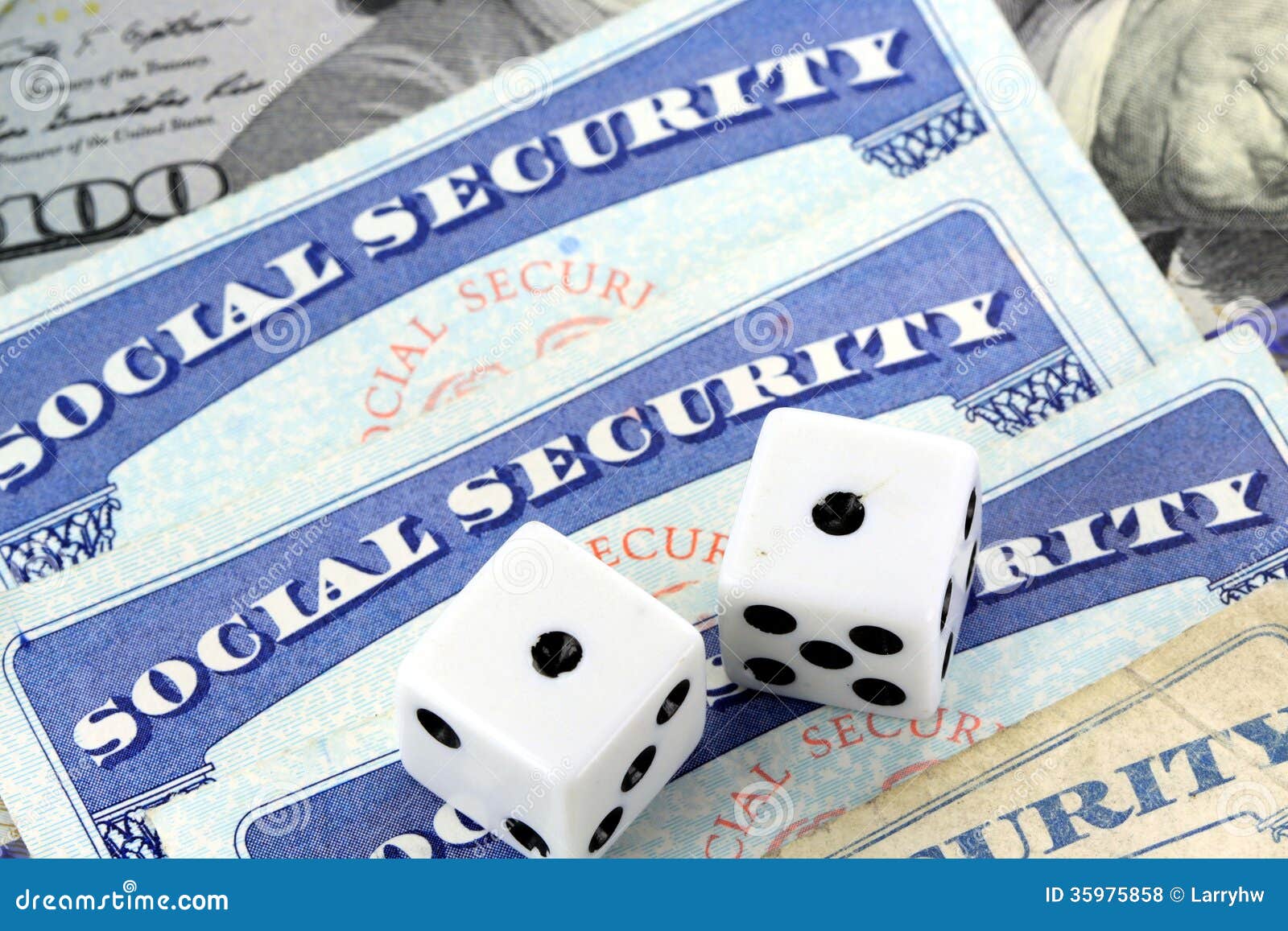 White Dice Laying On Social Security Card Stock Photo - Image of concept, dice: 35975858
