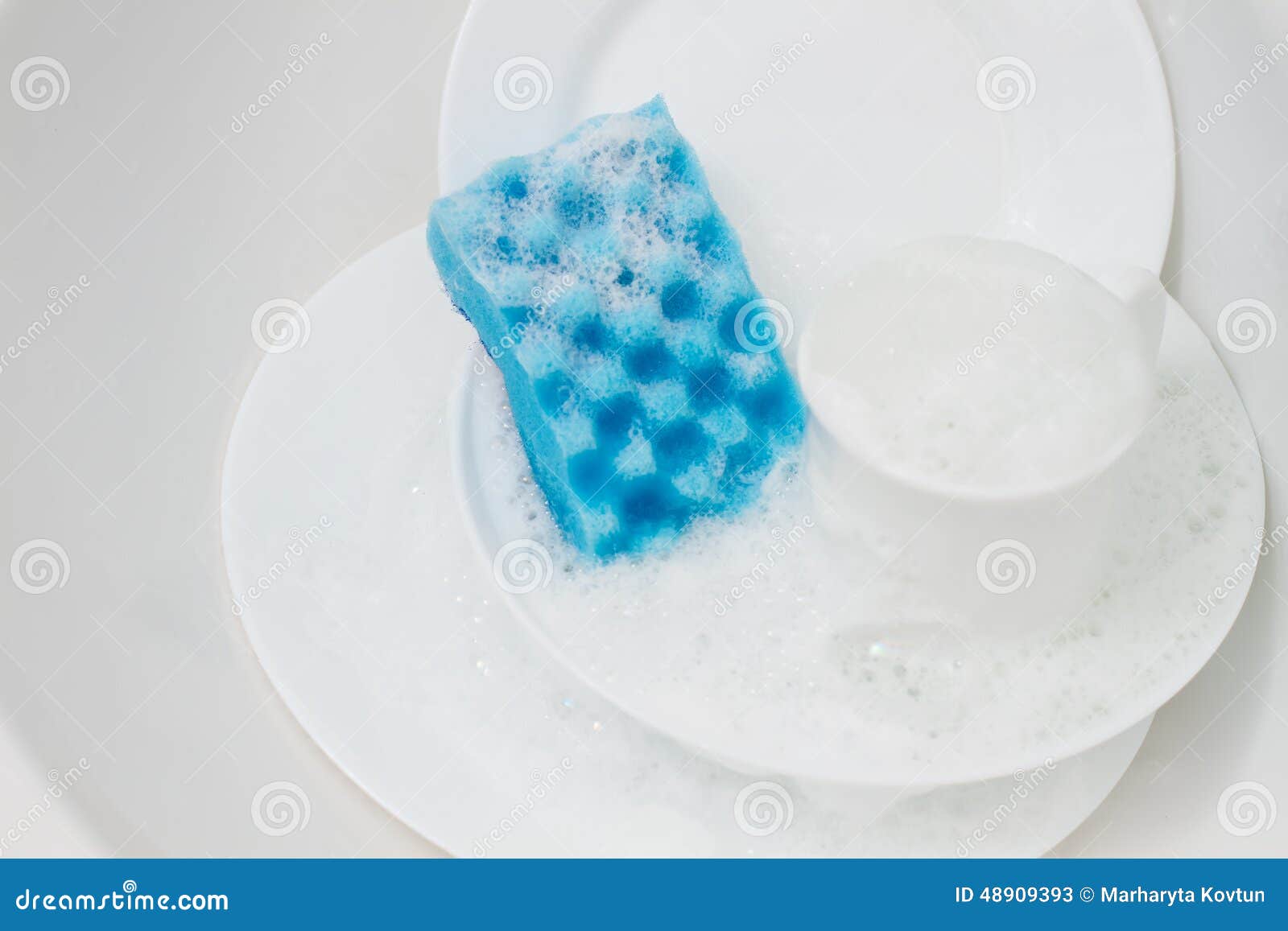 White Dishes with Blue Sponge Stock Image Image of beautiful