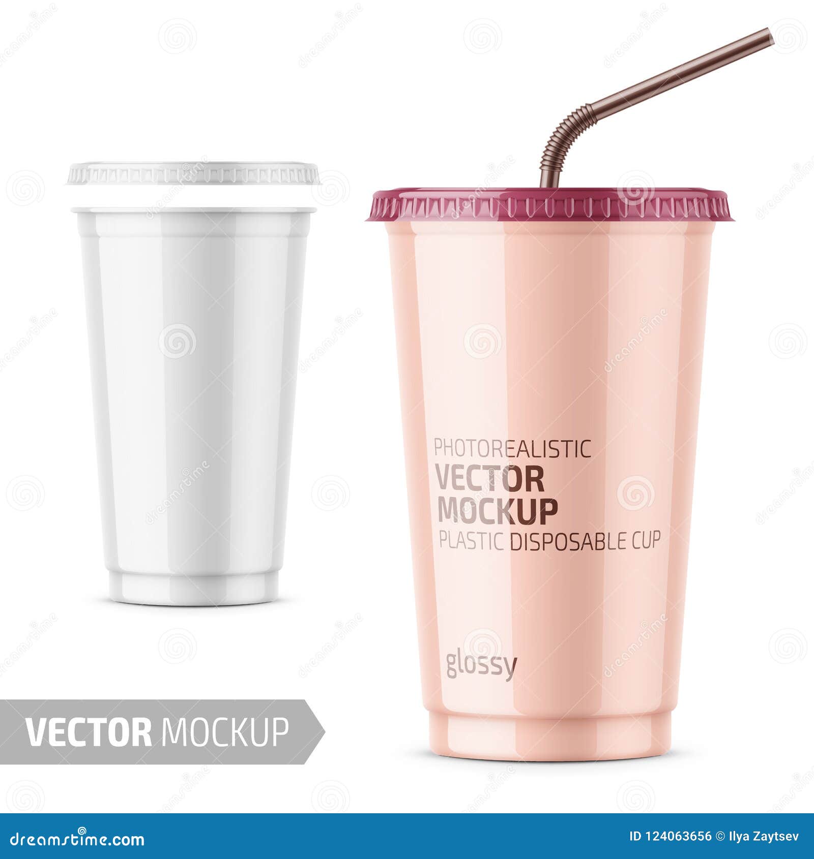 Download White Disposable Plastic Cup With Lid And Straw Stock Vector Illustration Of Clean Plastic 124063656