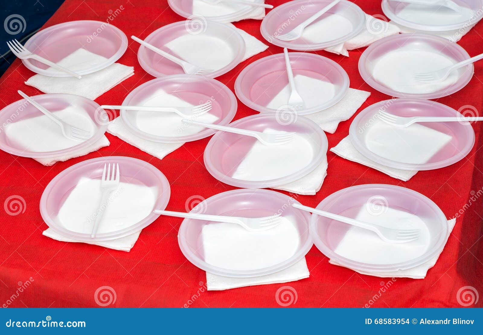 White Disposable Plates with Forks on the Table Stock Photo Image of