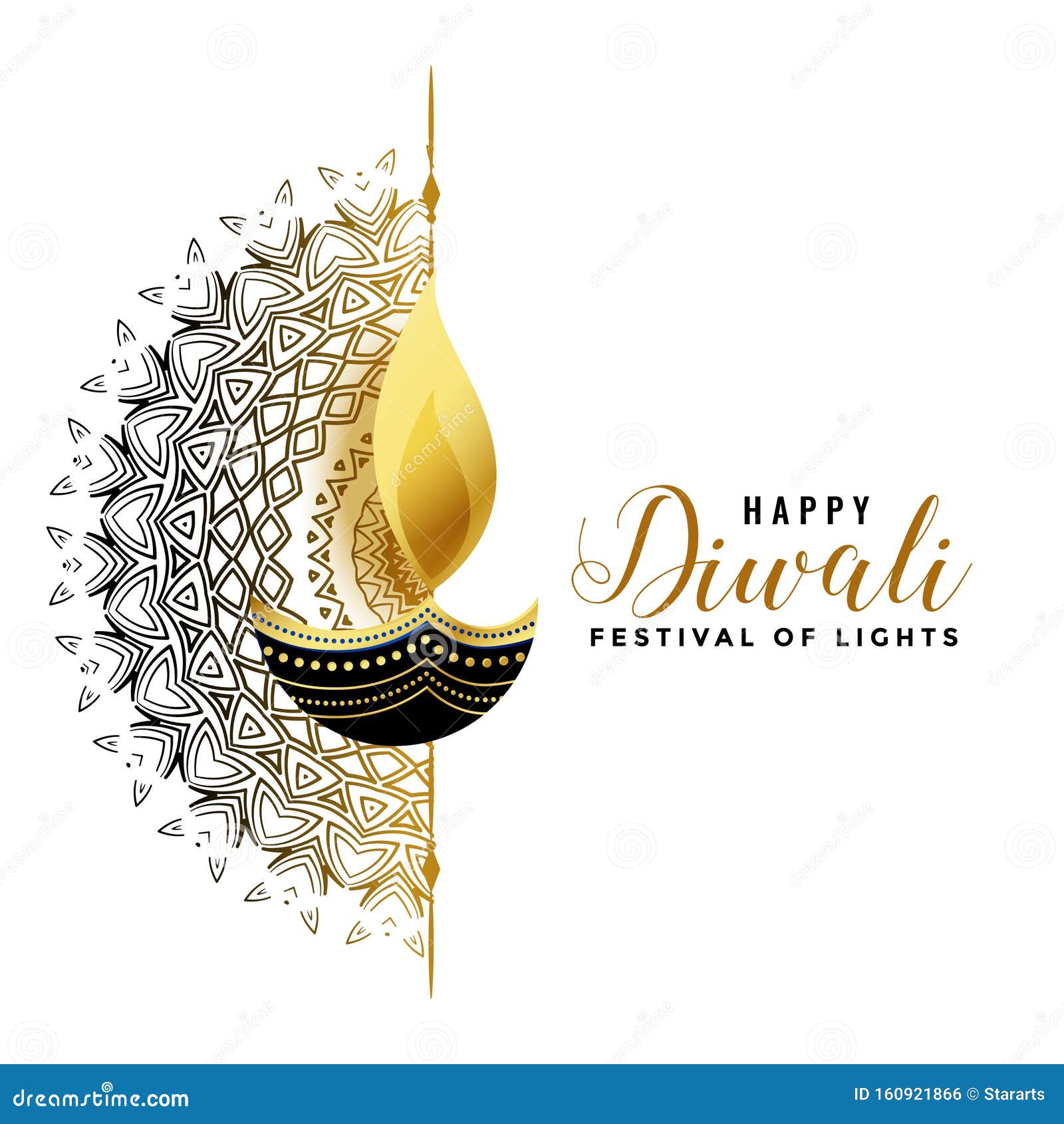 White Diwali Background with Golden Diya Design Stock Vector - Illustration  of card, diya: 160921866