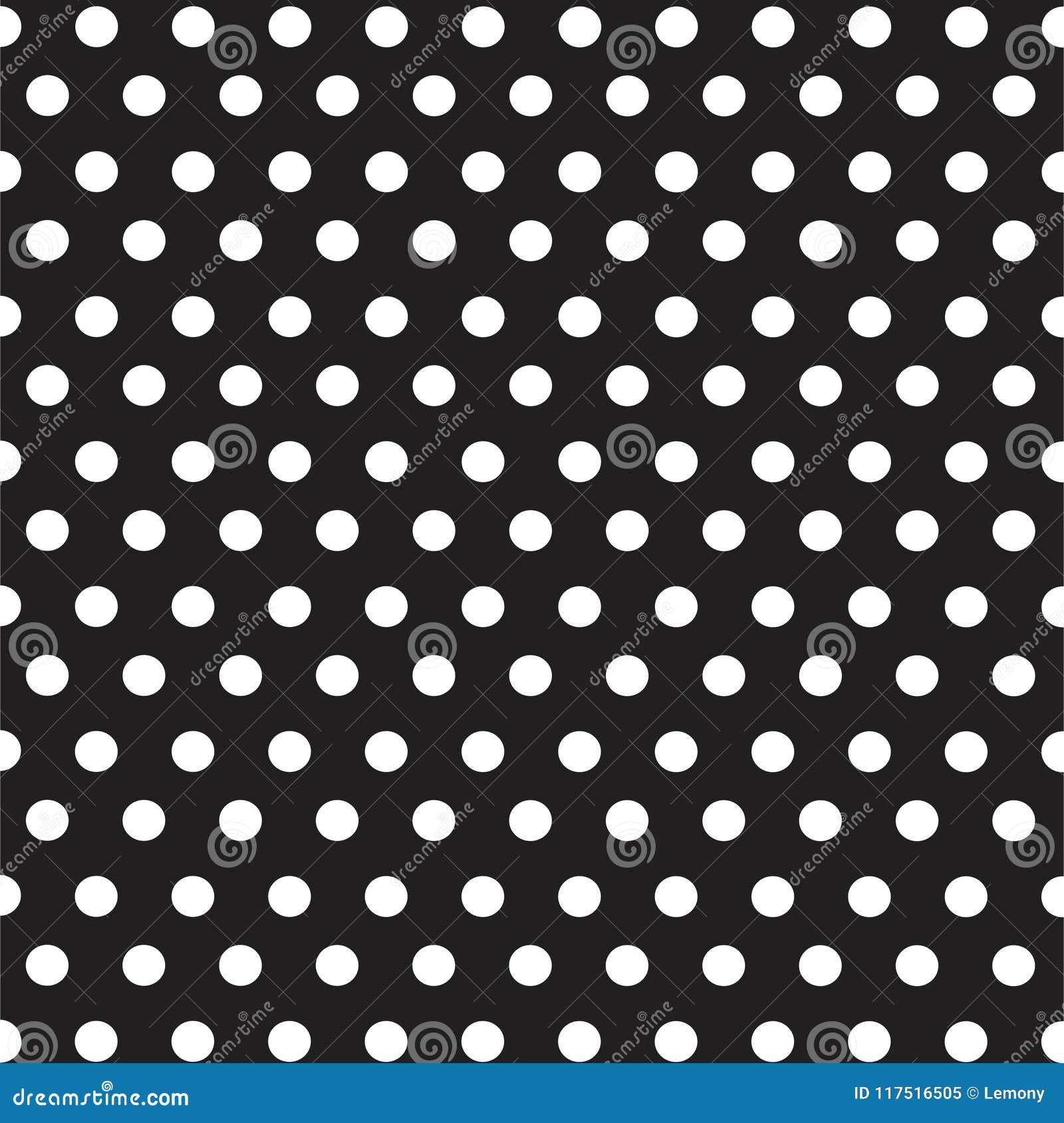 White Dots Polka on Black Background Seamless Pattern Stock Vector