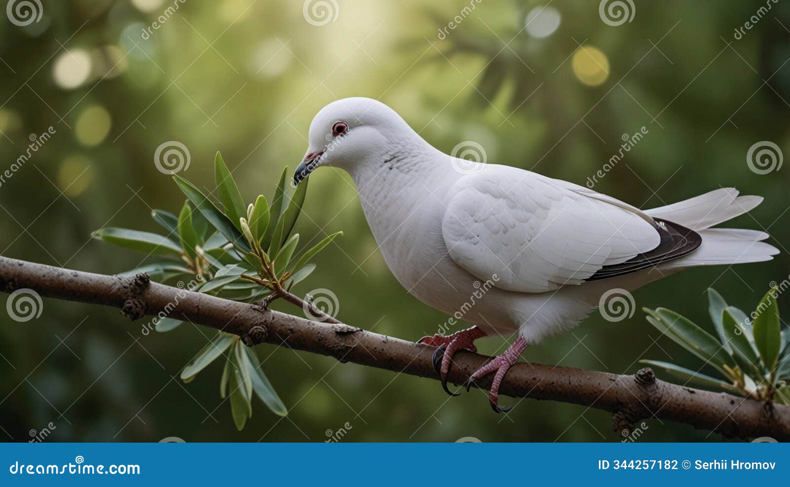 white dove with an olive branch, izing peace.
