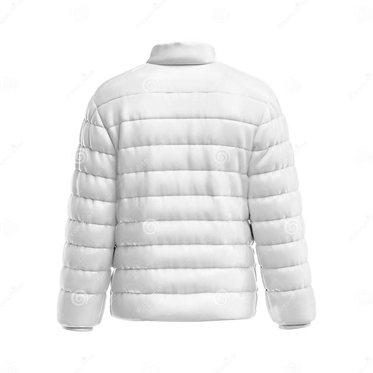 A White Down Jacket Back View Isolated on a White Background Stock