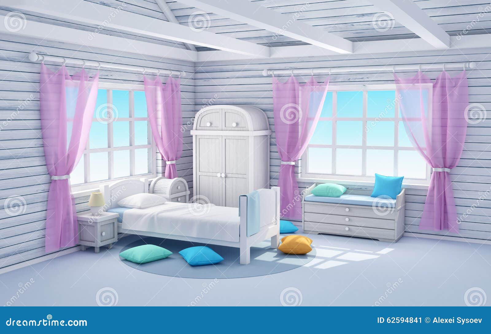 White dream bedroom stock illustration. Illustration of relax ...