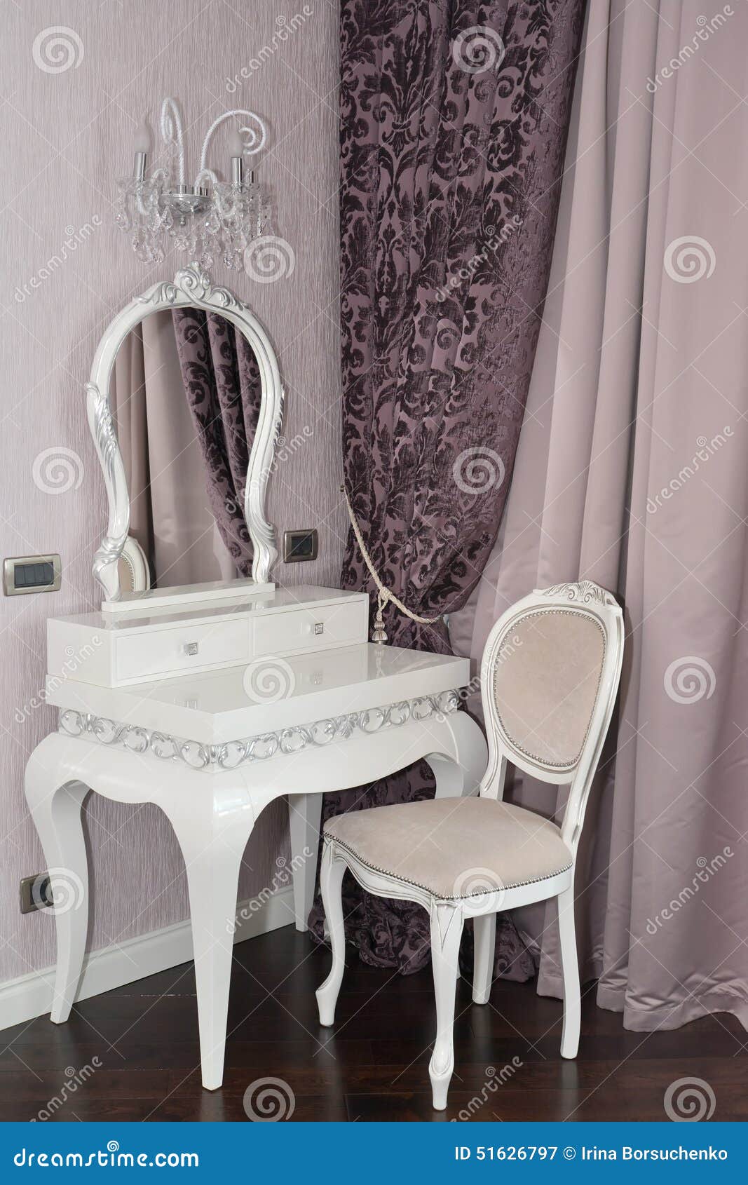 White Dressing Table and Chair in a Living Room Stock Image Image of curtains, little 51626797