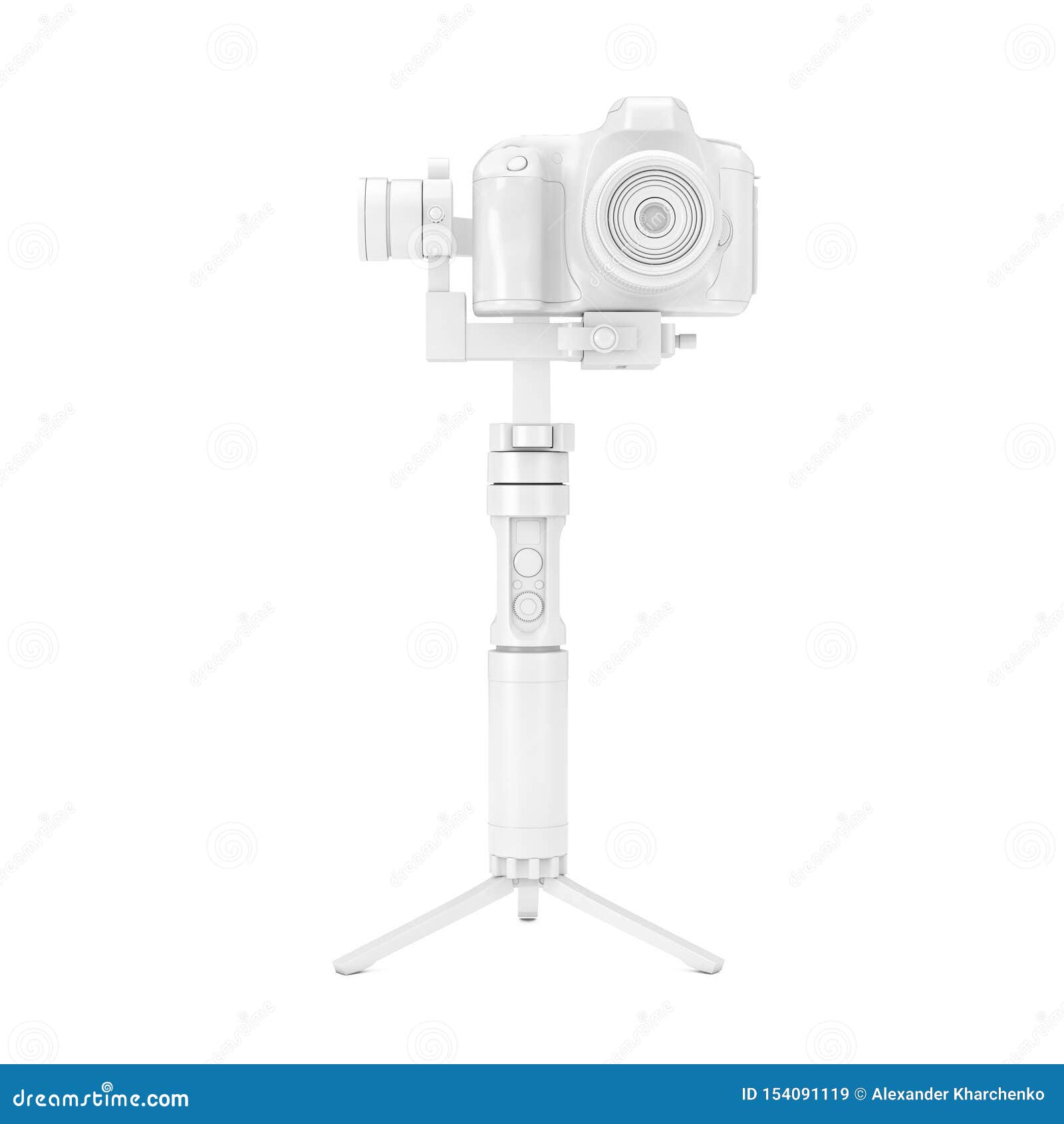 white dslr or video camera gimbal stabilization tripod system in clay style mock up. 3d rendering
