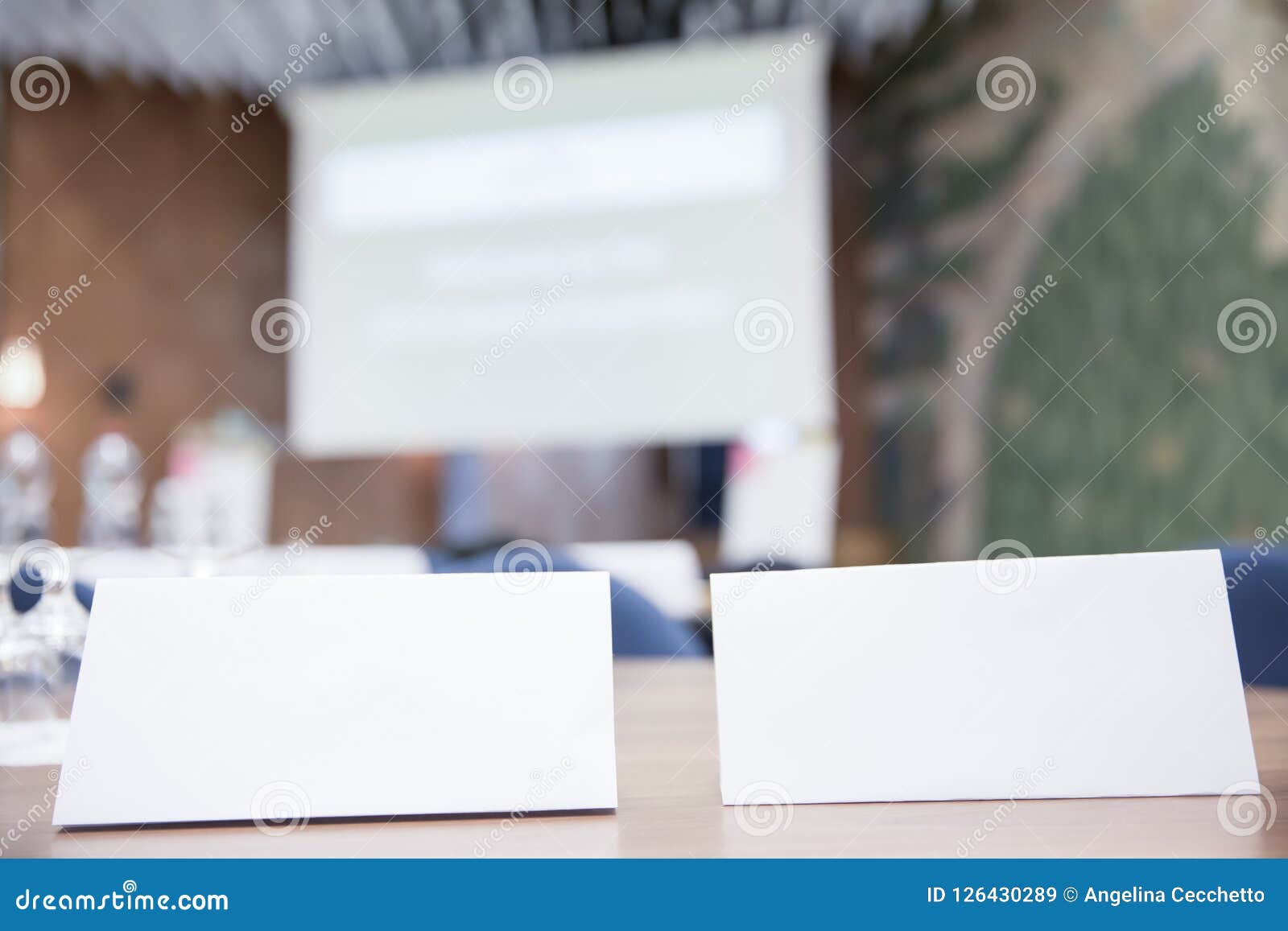 White Name Tags On Office Desk At Public Meeting Stock Image