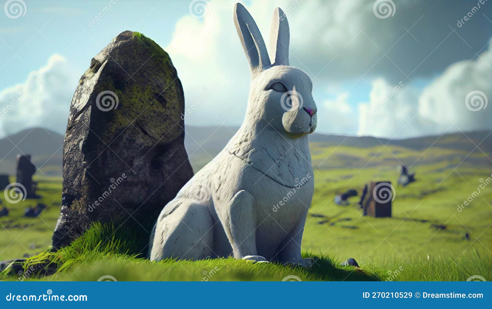 White Easter Bunny on Easter Island. Pun. the Concept of Controversial